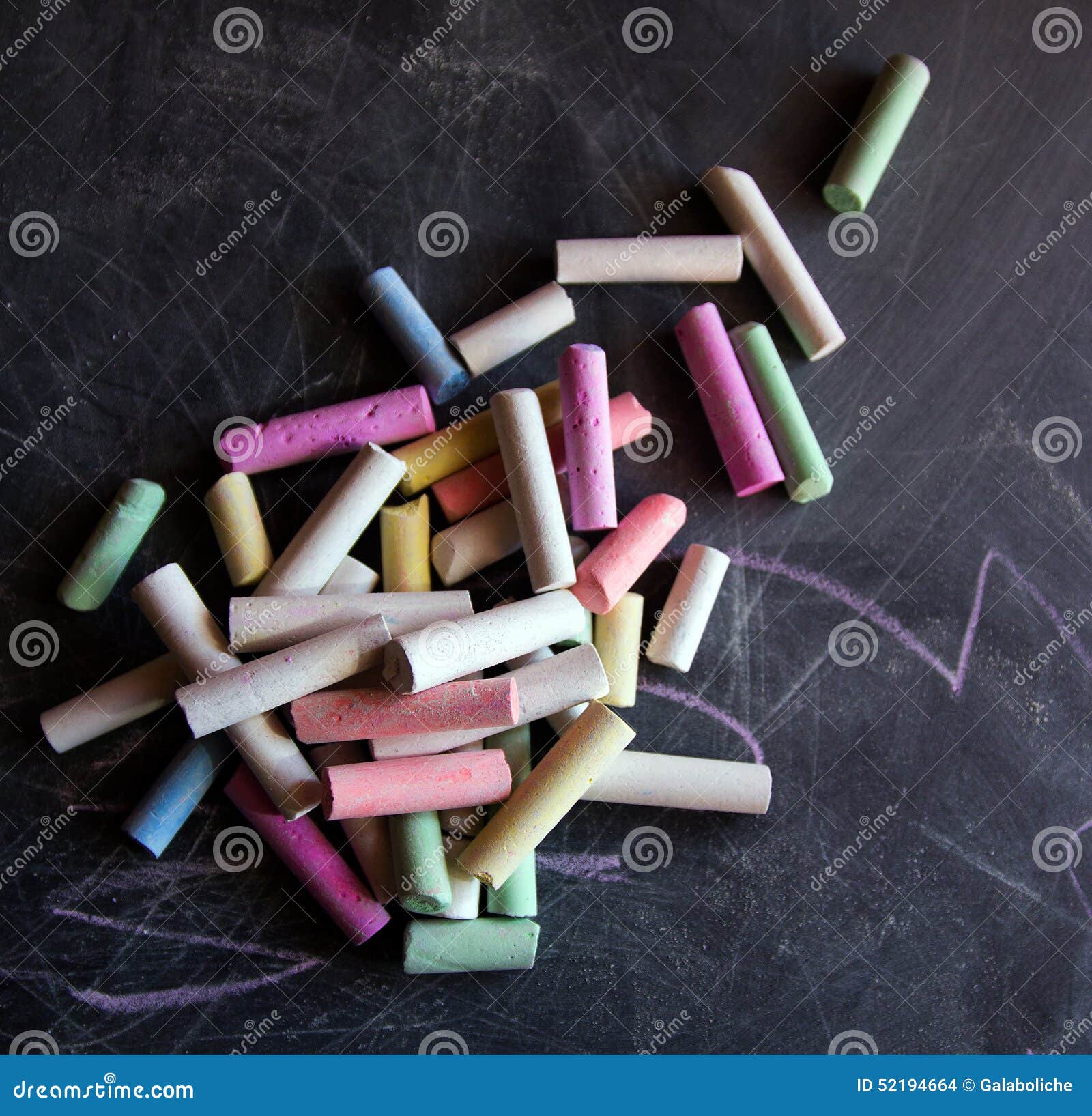 Colored Chalk on the Chalkboard Stock Photo Image of background, color 52194664