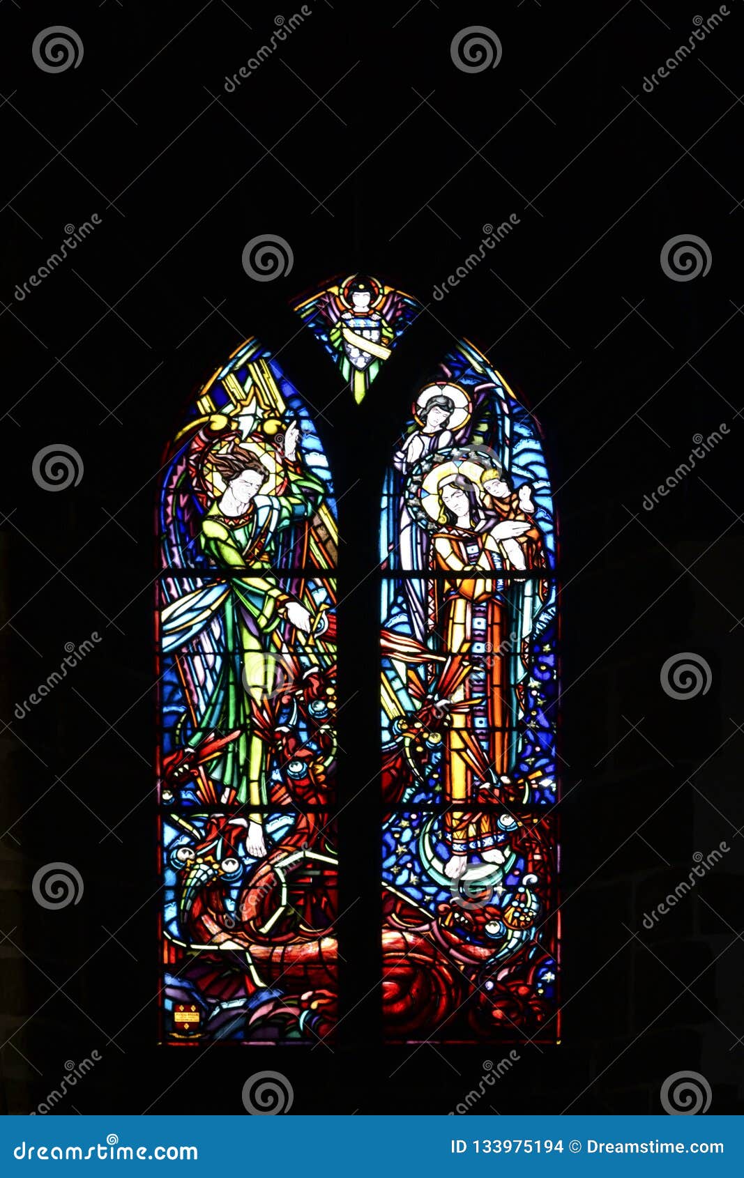 Colored Church Stained Glass with Godmother and Angel Editorial Stock ...