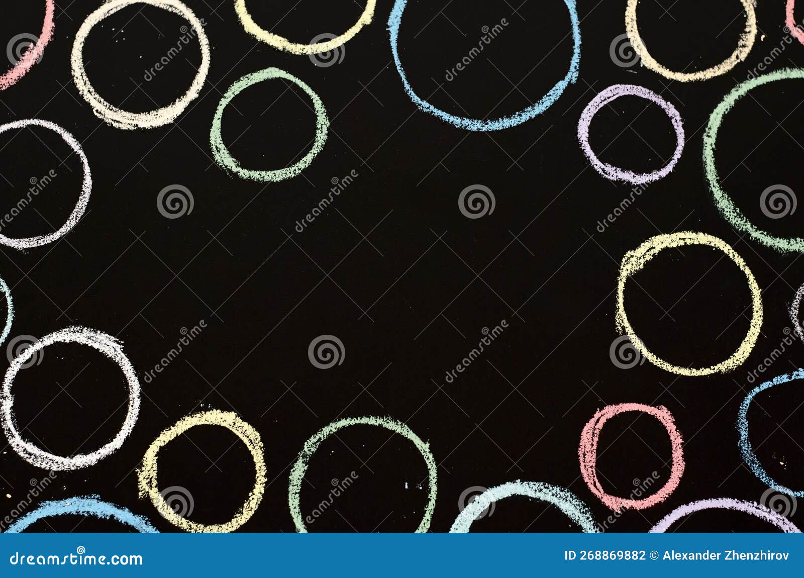 Colored Circles Drawn on Chalkboard. Stock Photo Image of border, chalk 268869882