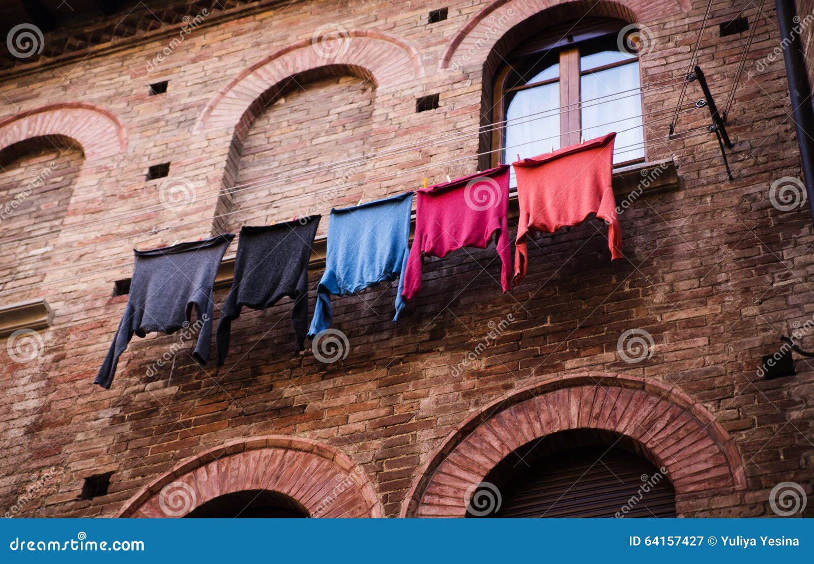 Colored Clothes Drying on the Balcony Stock Image Image of european