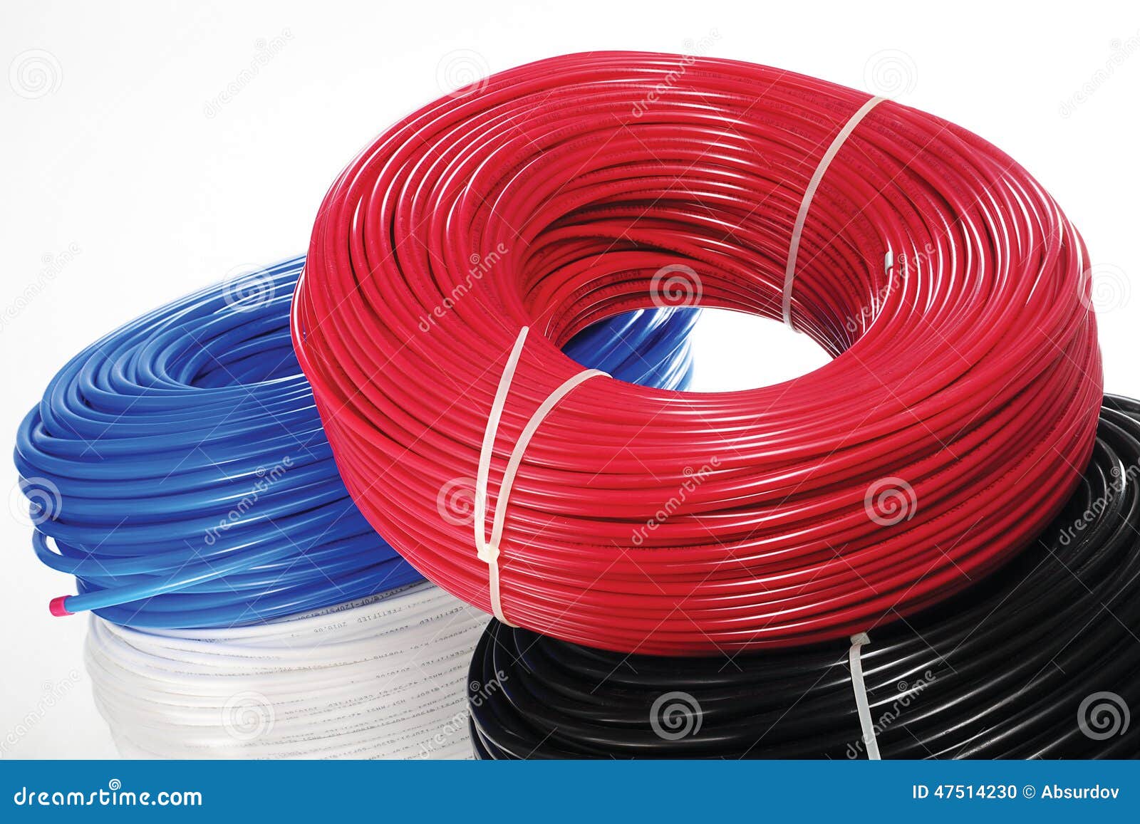 Colored Coils of Cable on a White Background. Stock Photo Image of