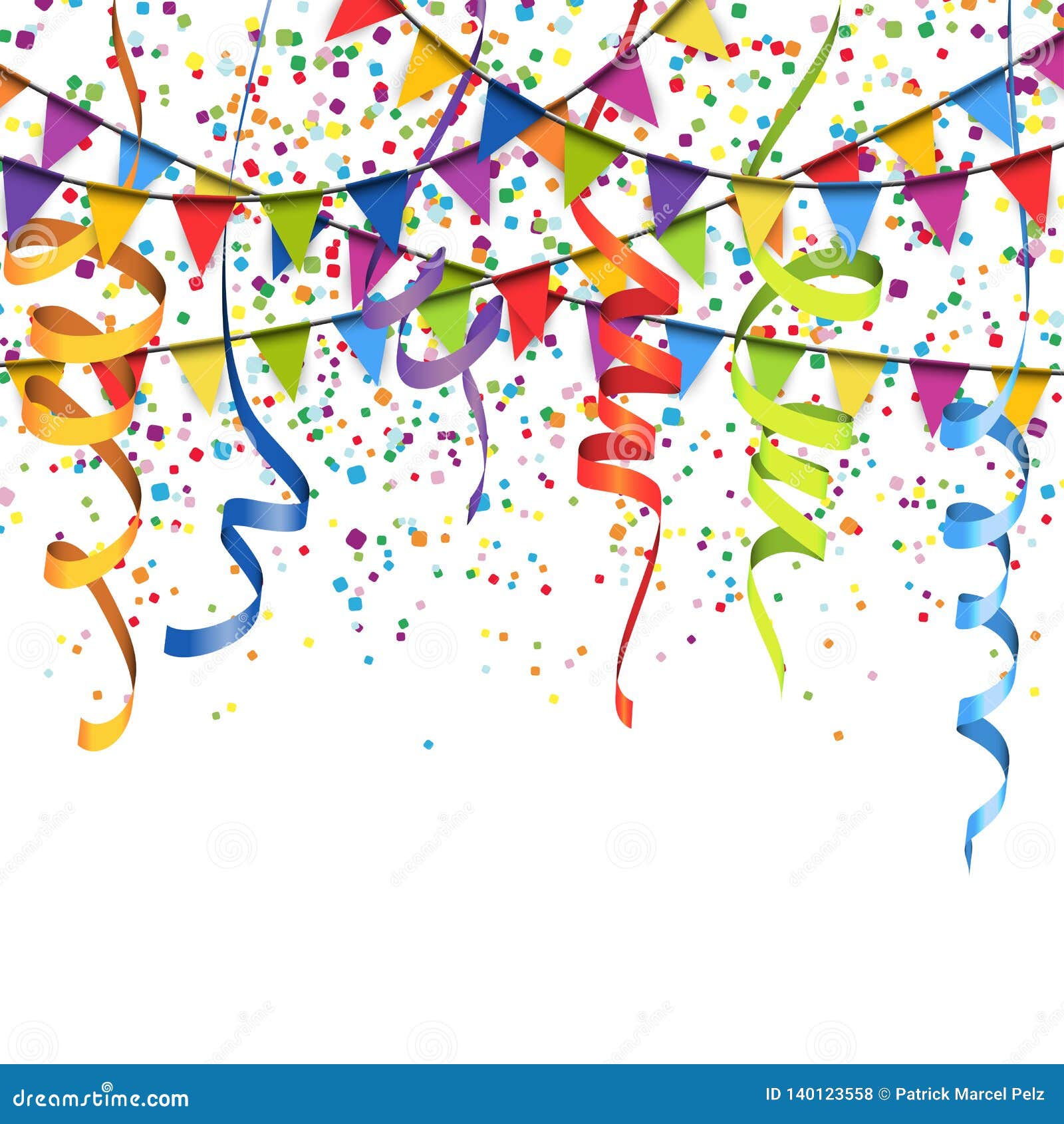 Colored Confetti, Streamers and Garlands Background Stock Vector
