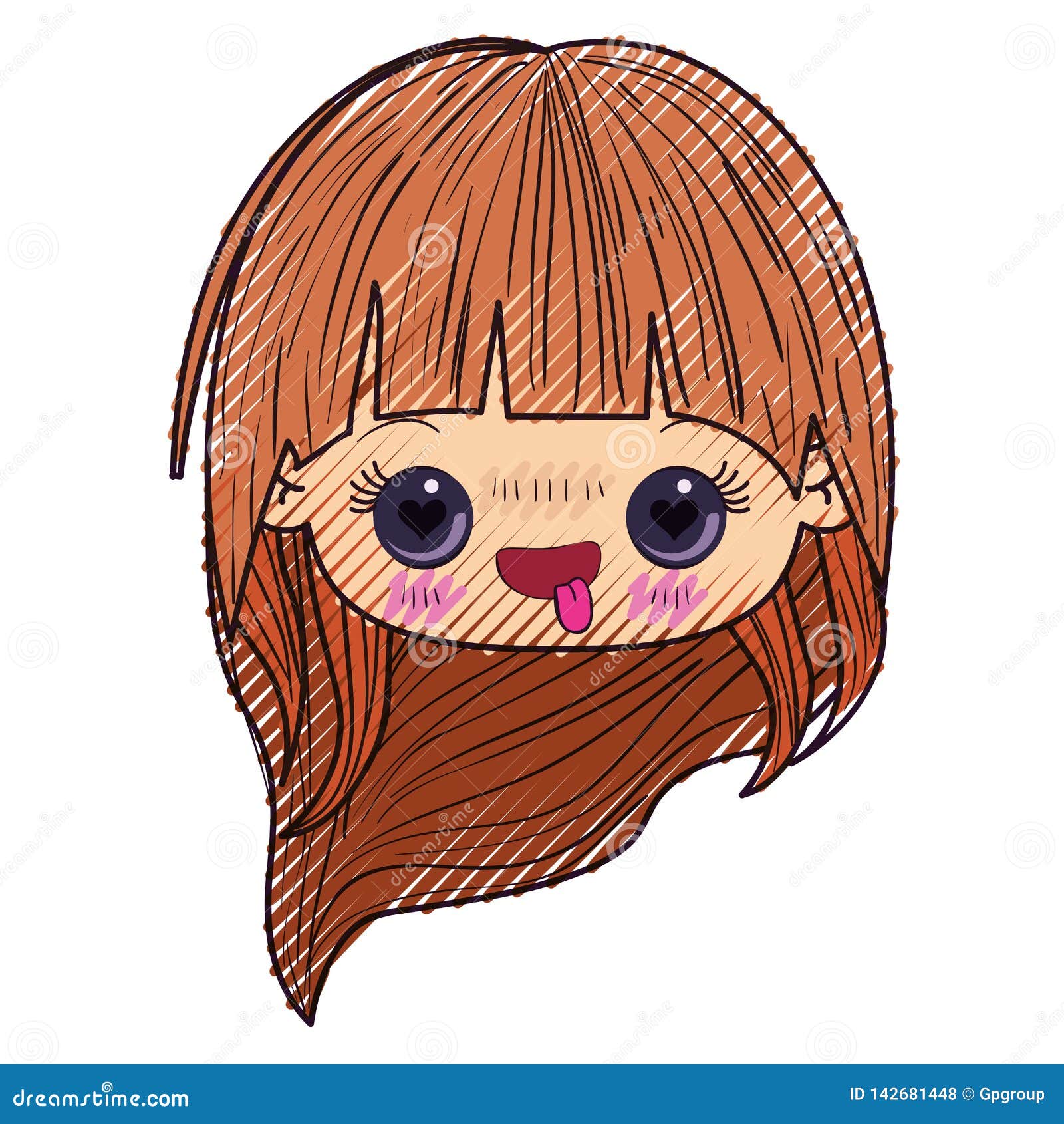 Colored Crayon Silhouette of Kawaii Head Little Girl with Long Hair and  Facial Expression Enamored Stock Vector - Illustration of feminine, face:  142681448