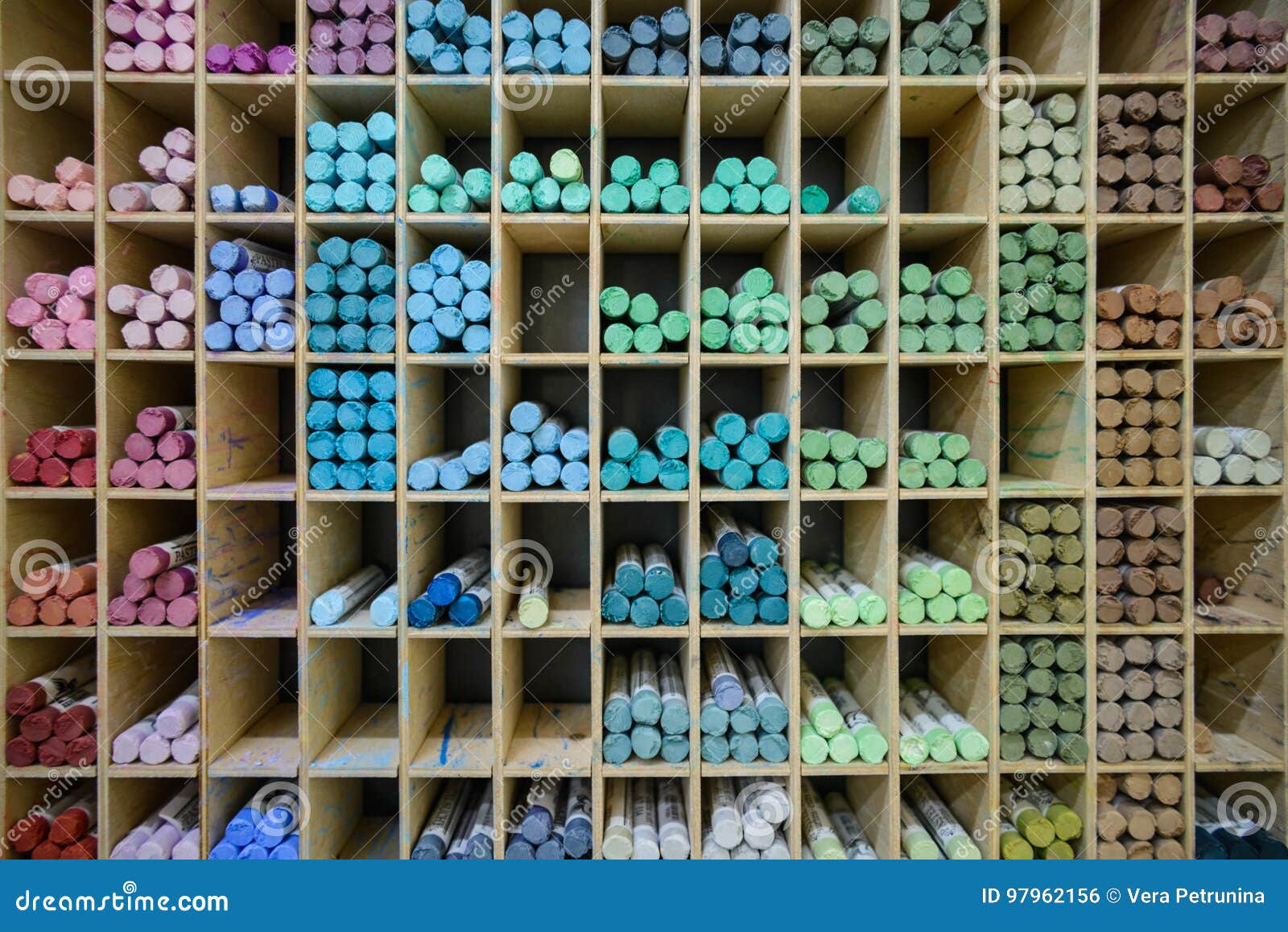 Colored Crayons on the Shalf Stock Photo Image of blue, artistic