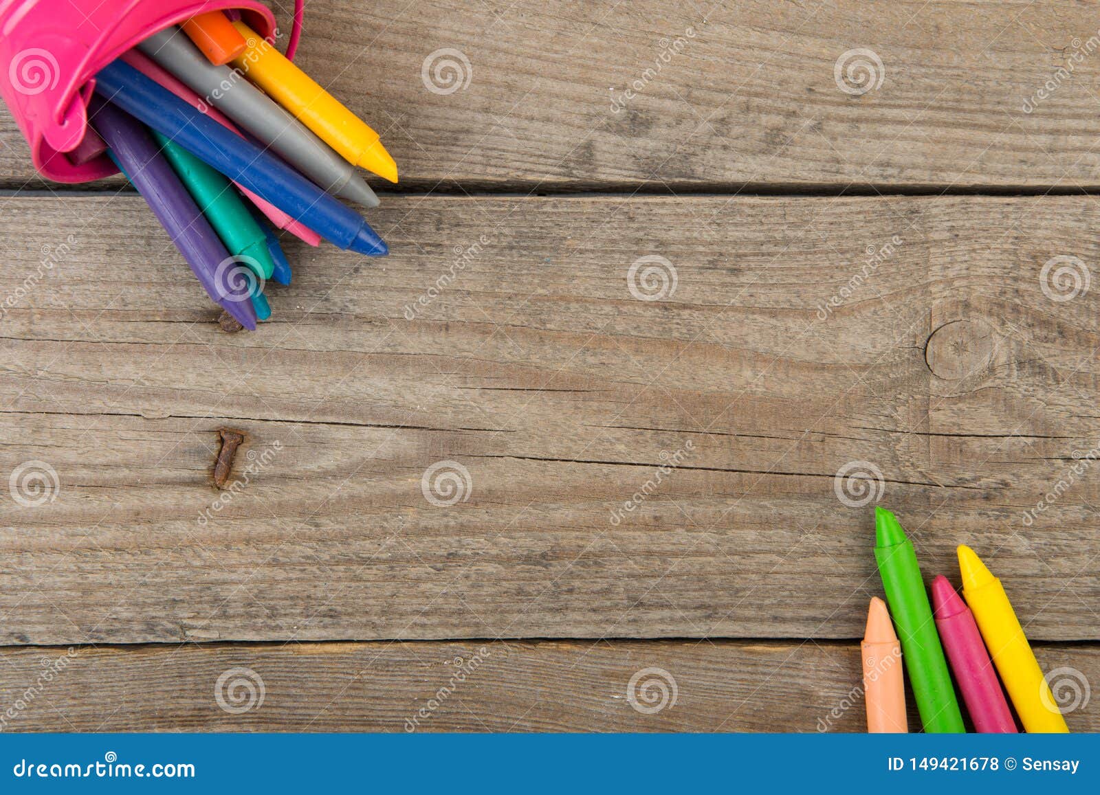 Colored Crayons on the Wooden Table Stock Photo Image of concept