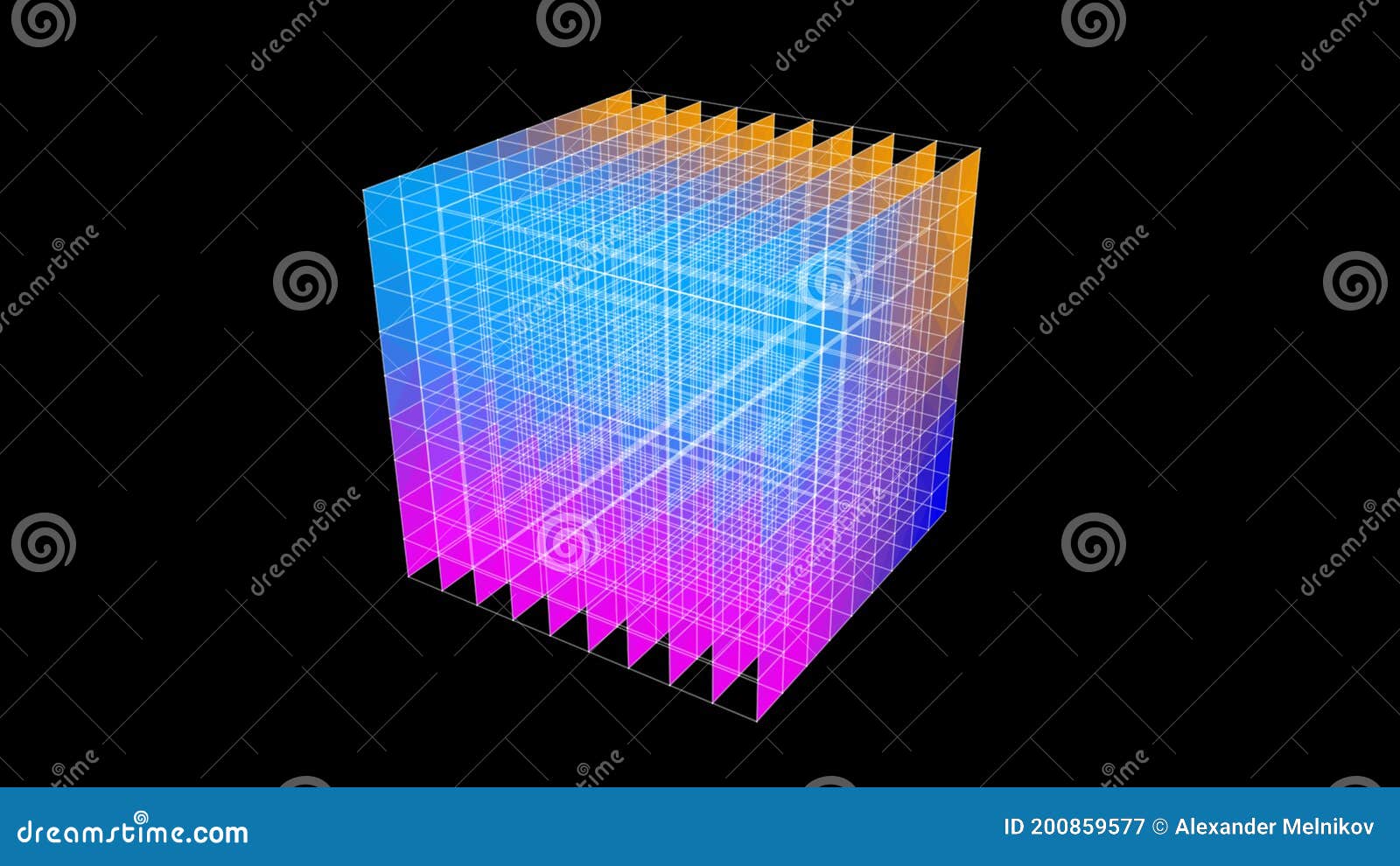 Colored 3D Wireframe Cube of Lines and Dots. 3d Rendering Stock ...