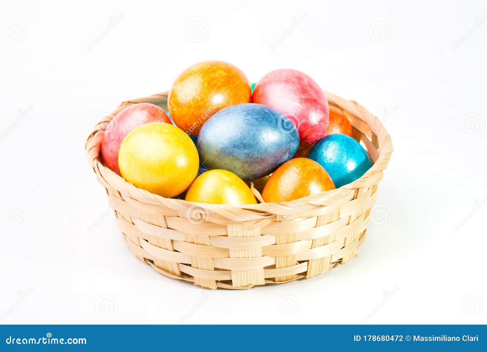 Easter Eggs in a Basket on a White Background Stock Photo Image of