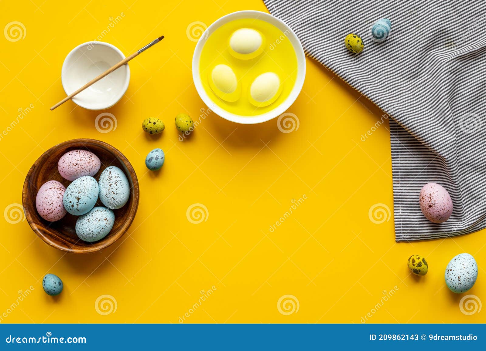 Colored Easter Eggs with Yellow Dye. Top View Stock Image Image of