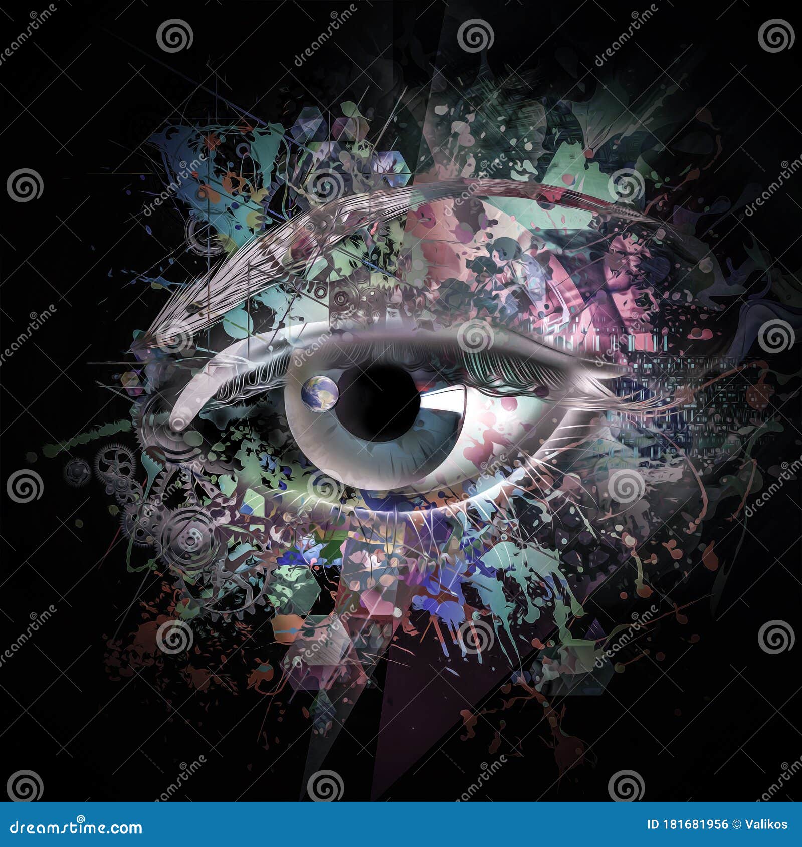 colored eye head with creative abstract colorful spots s on background