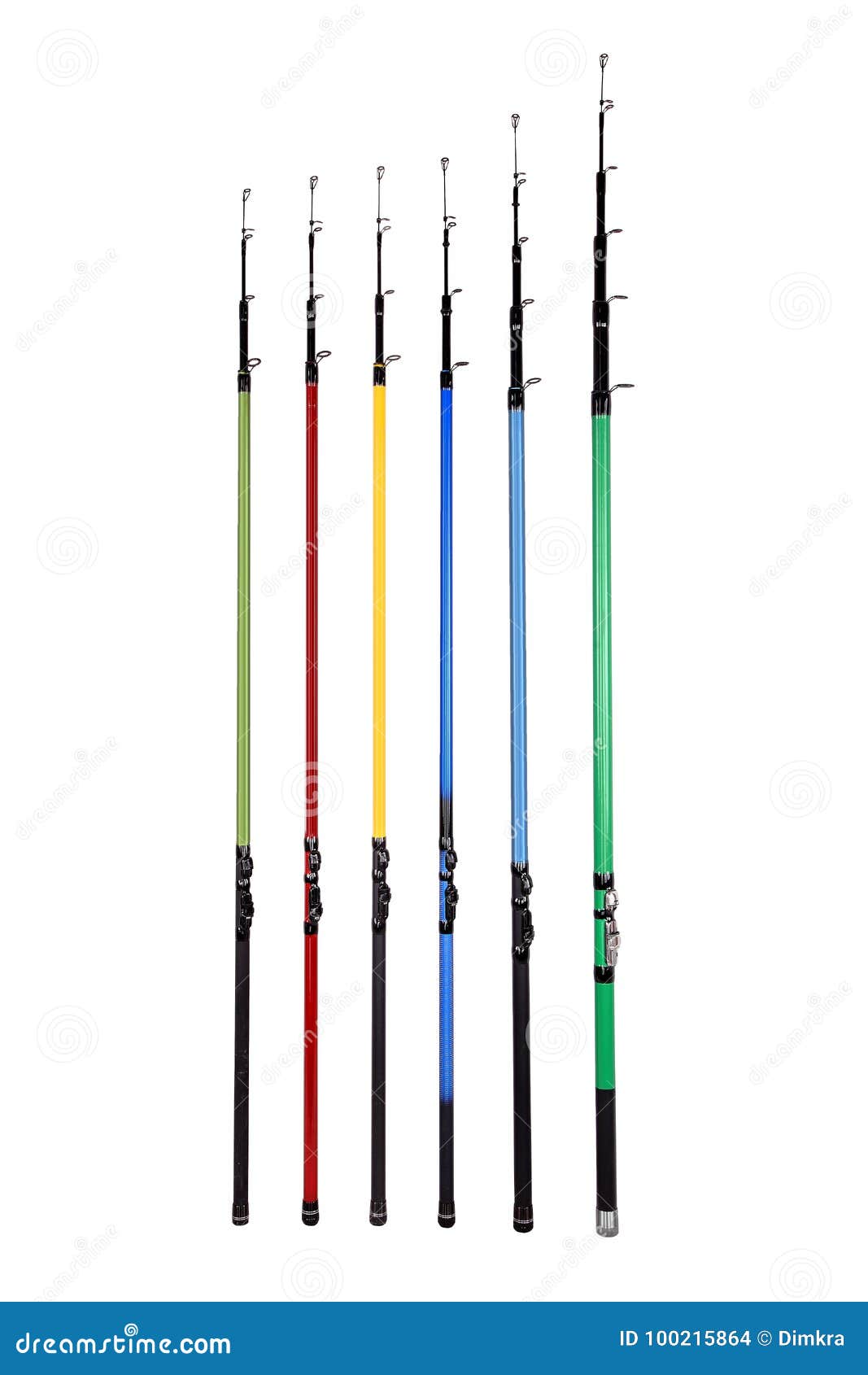 Colored fishing rods stock photo. Image of fishing, reel - 100215864