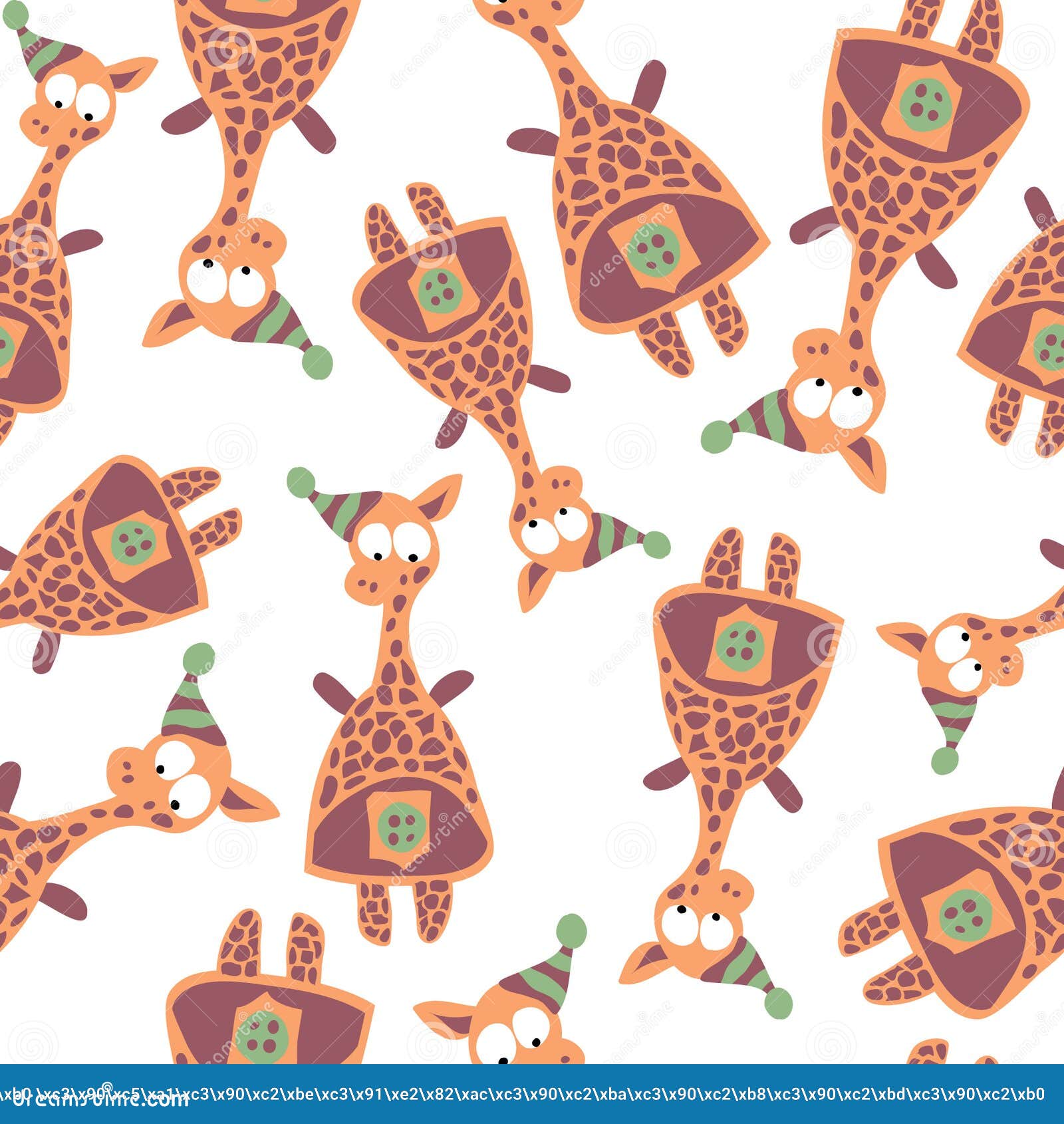 Colored Giraffes in Retro Style, Seamless Pattern, Stock Vector