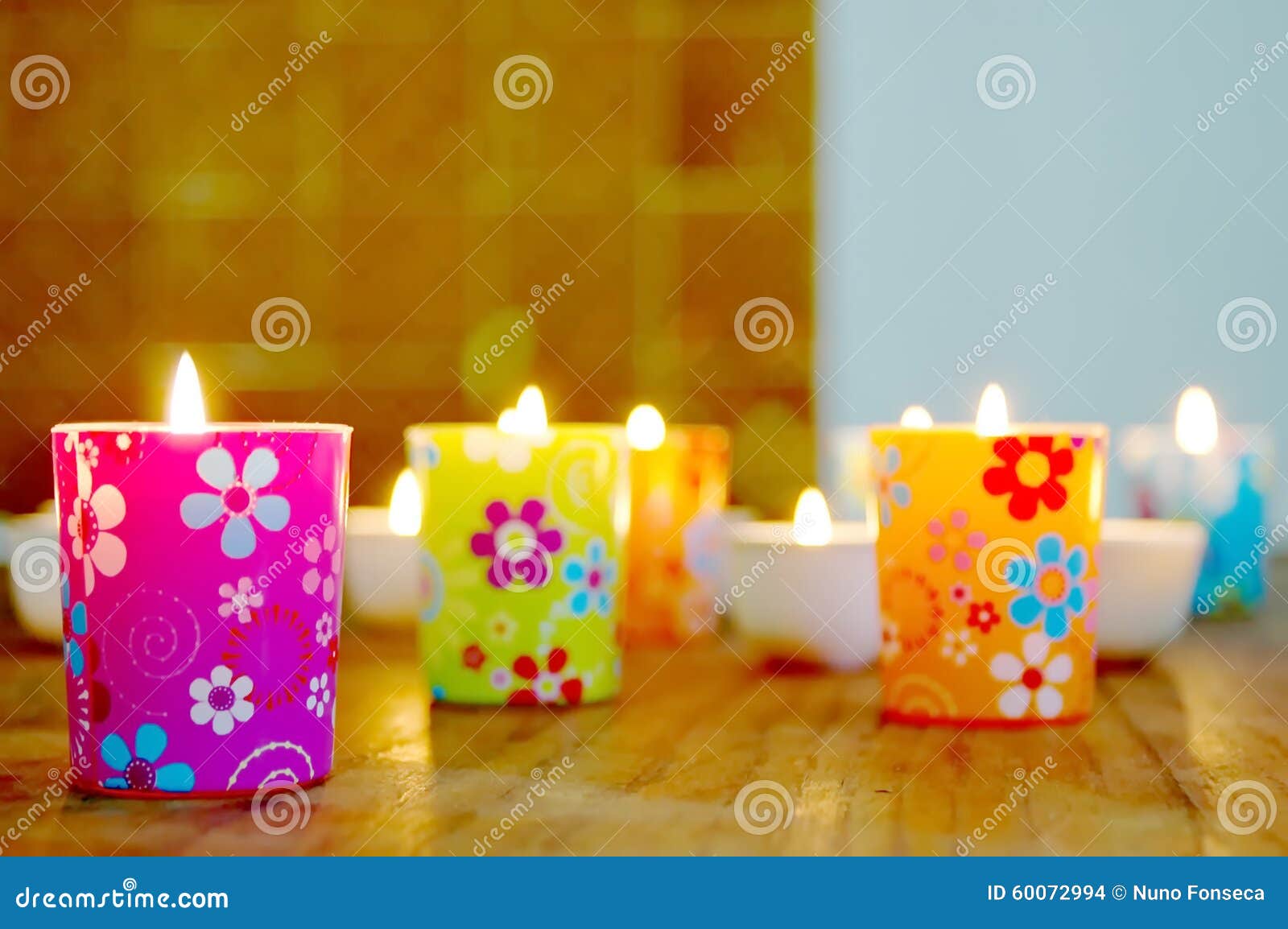 Colored Glass with Burning Candles Stock Photo Image of abstract