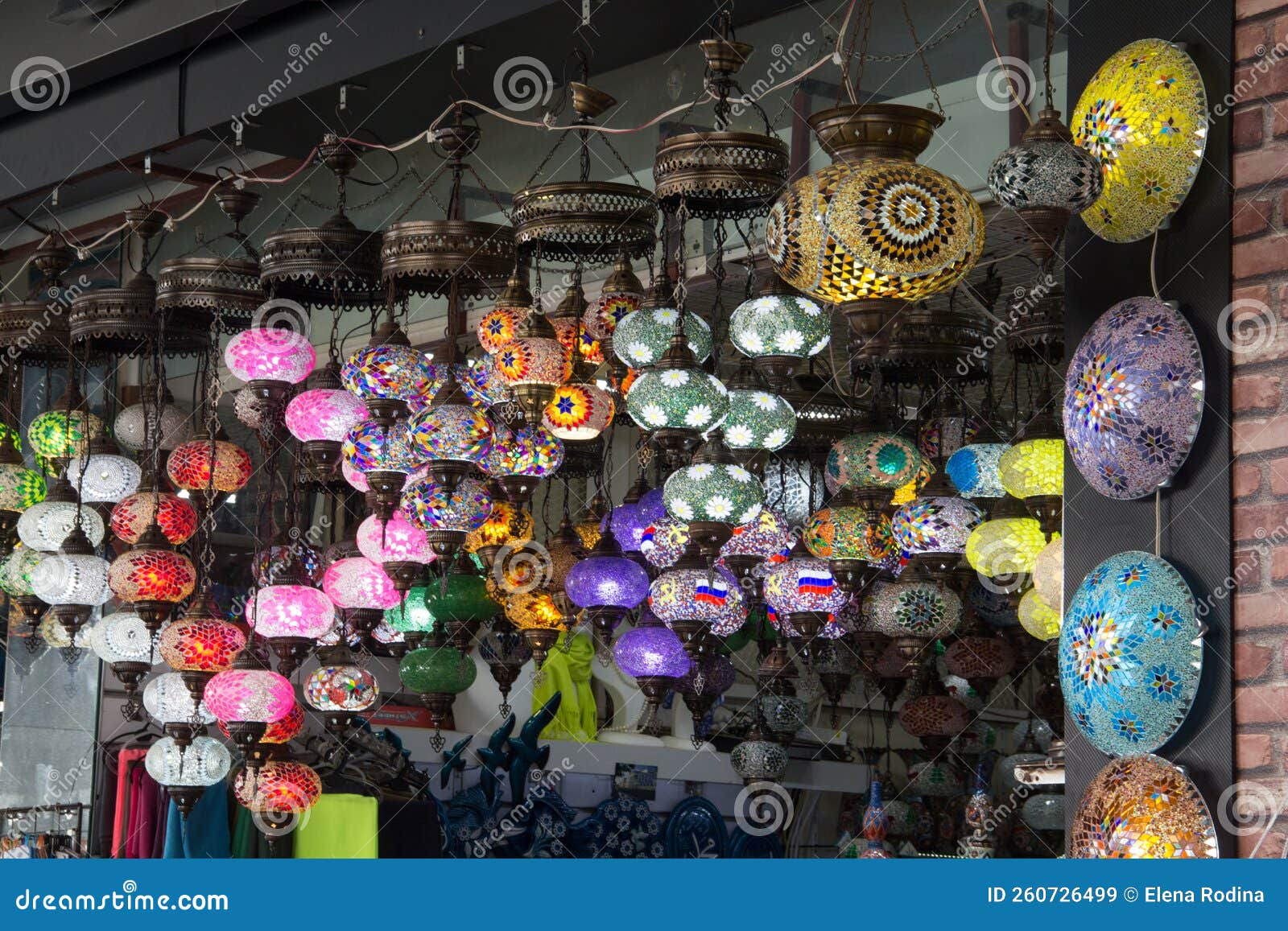 Colored Glass Lanterns. Turkish Glass Lanterns at the Bazaar Stock