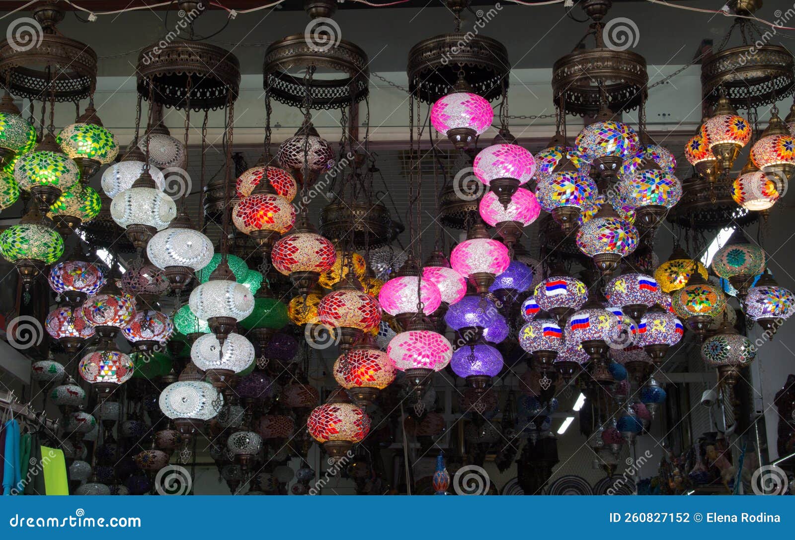 Colored Glass Lanterns. Turkish Glass Lanterns at the Bazaar Stock