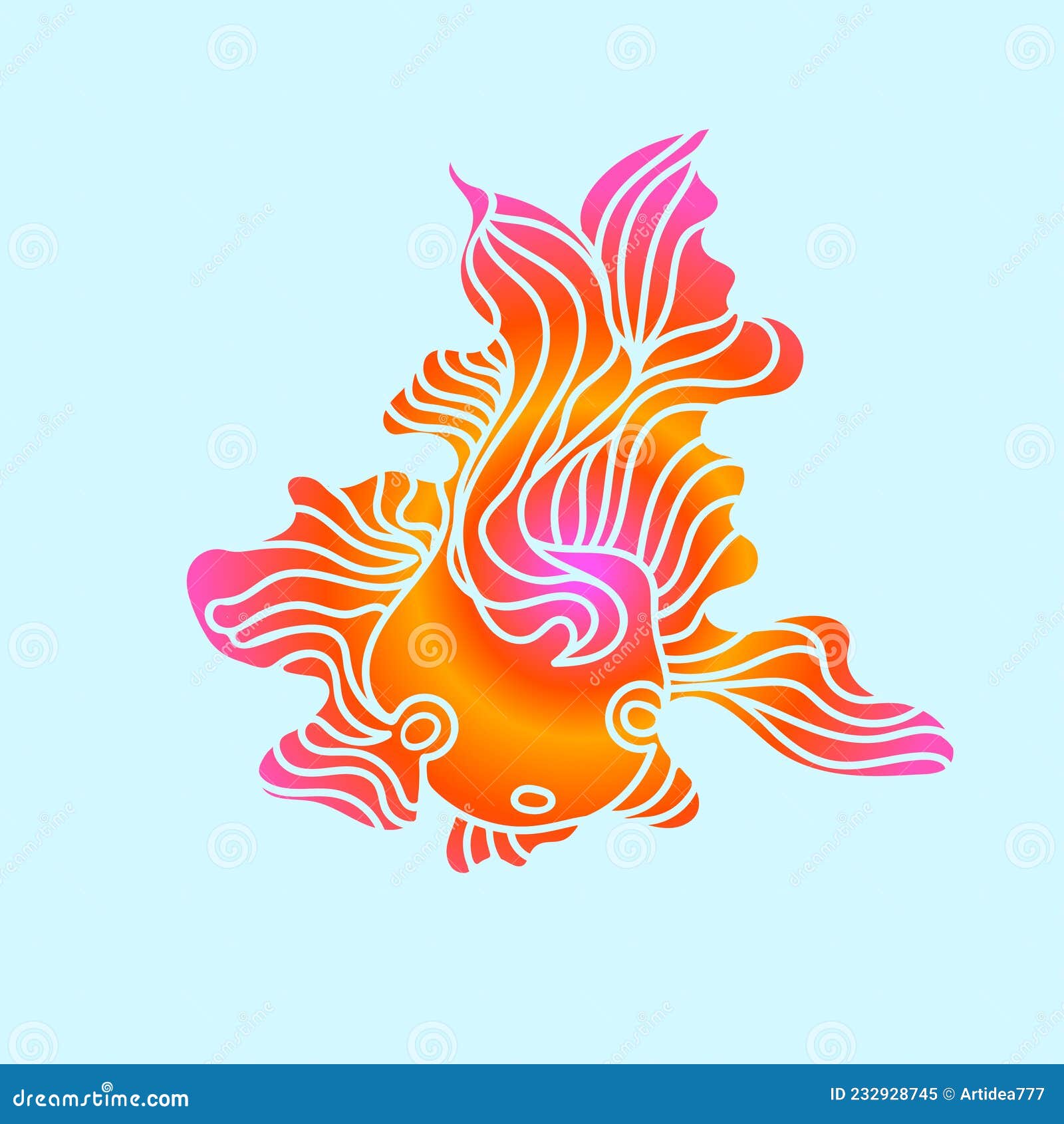 Doodle Goldfish with Wavy Fins Drawn by Hand in Flat Style Isolated ...