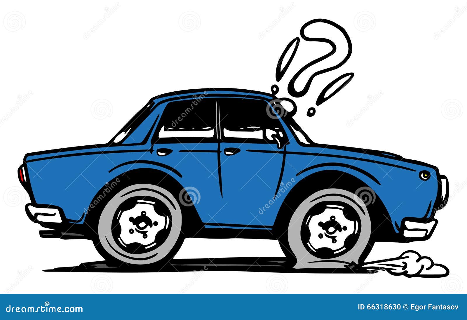 Colored Hand Drawn Car with a Flat Tire Stock Vector Illustration of
