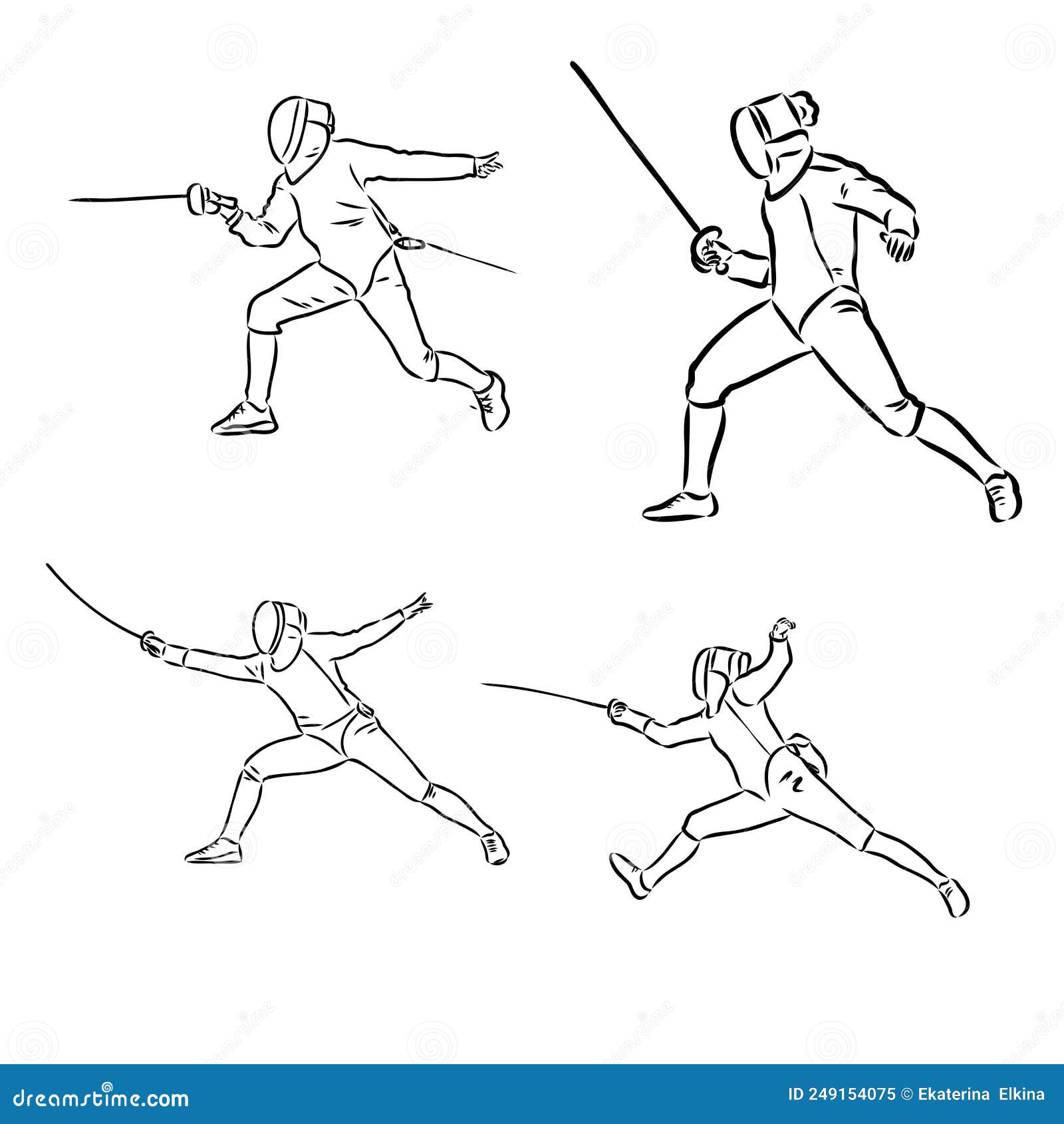 Colored Hand Sketch Fencers. Vector Illustration Fencing Vector Stock