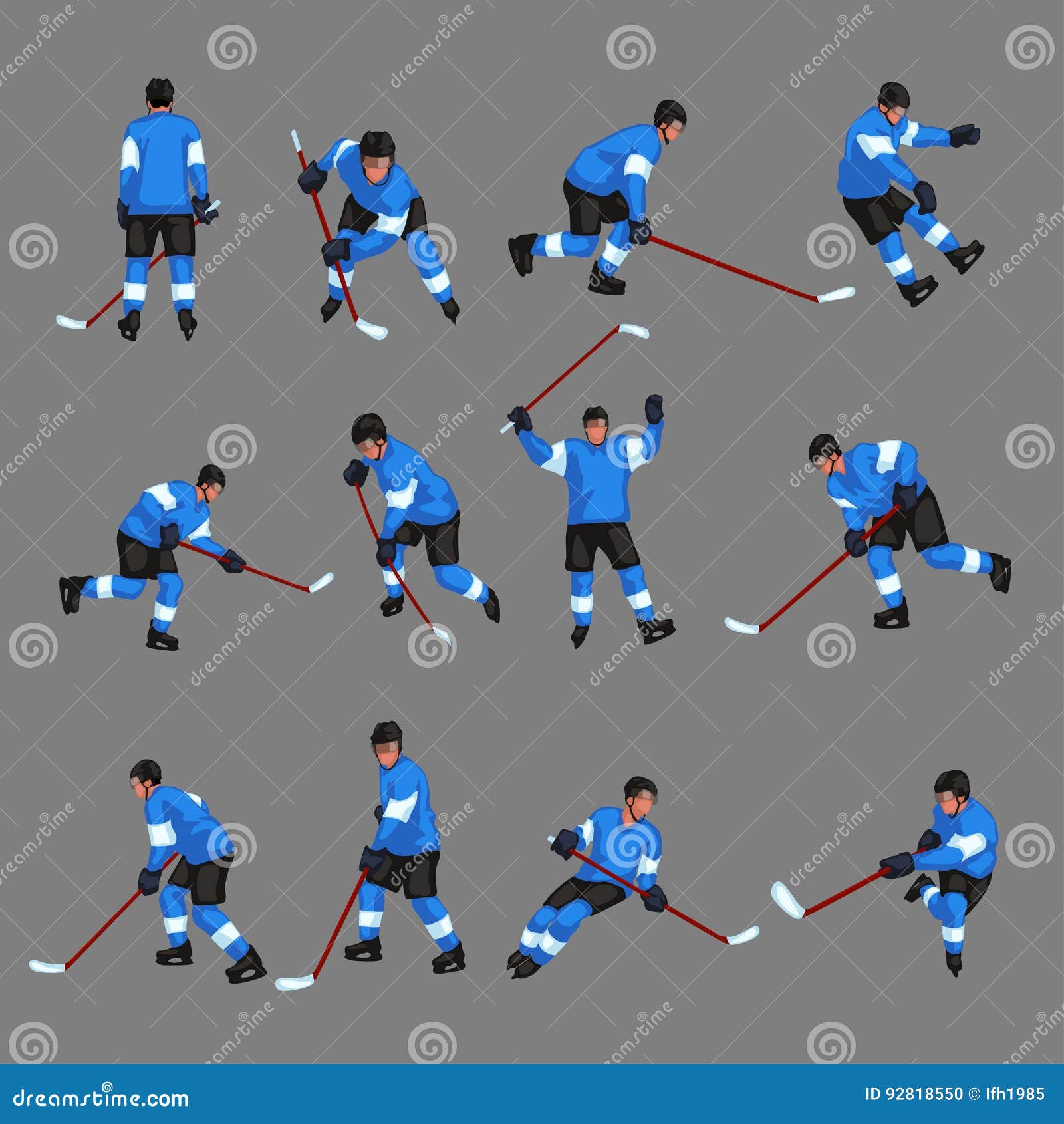 Colored Hockey Player Set 2 Stock Vector - Illustration of male, helmet: 92818550