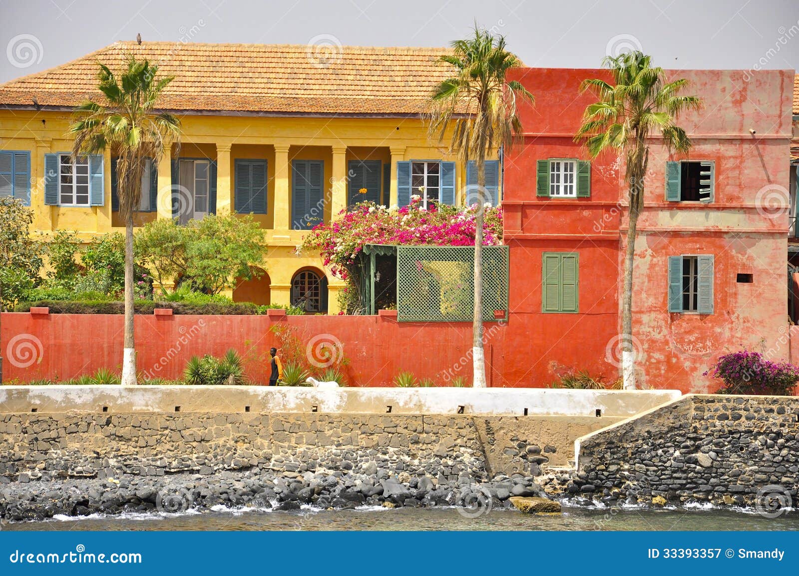 colored houses on the island of goree, senegal