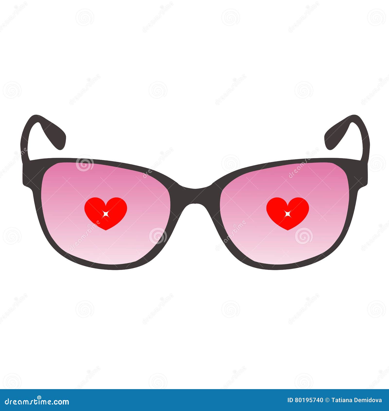 Colored Icon Sunglasses with Pink Glasses with Hearts Inside. Stock