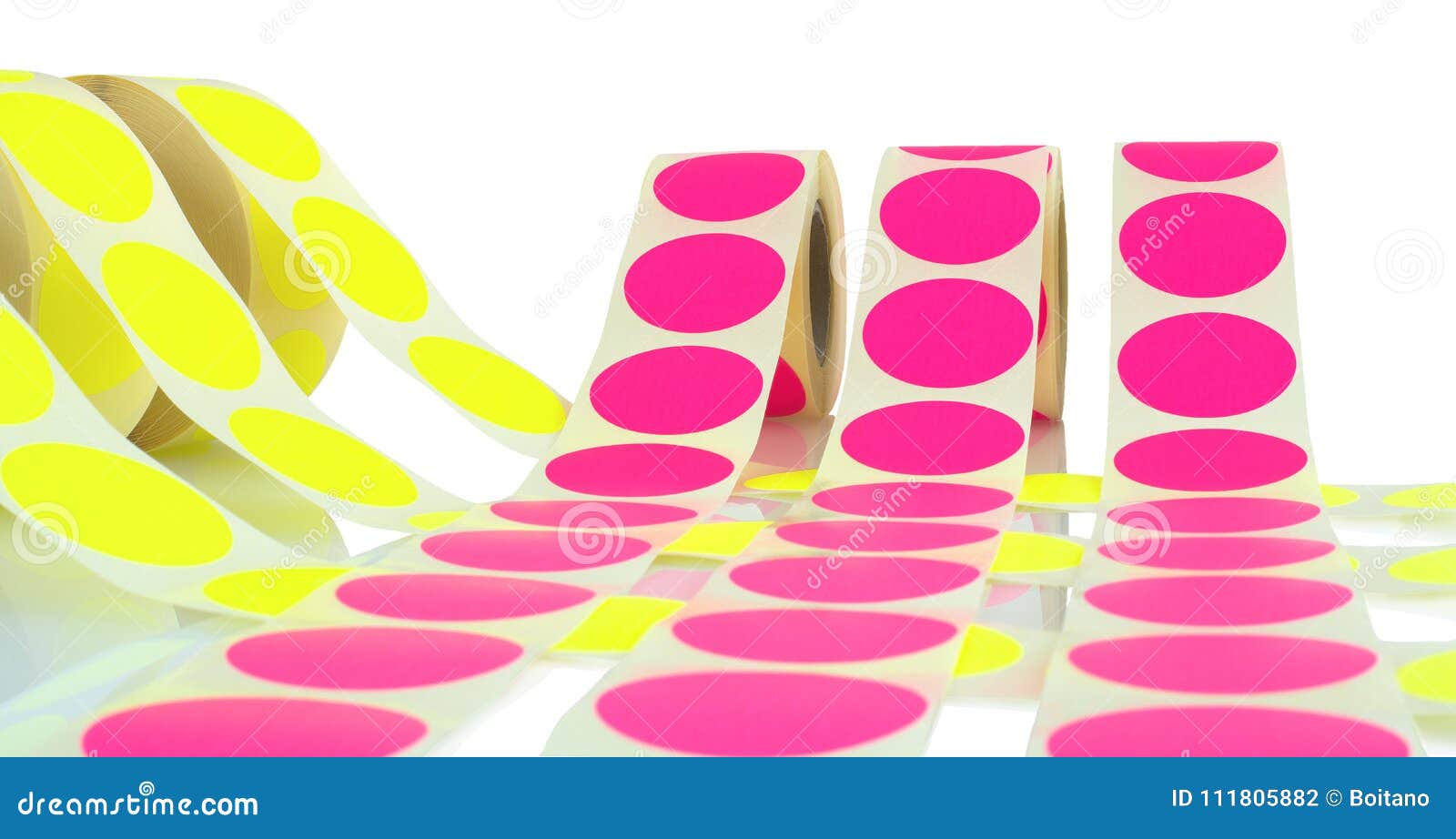Colored Label Rolls Isolated On White Background With Shadow Reflection