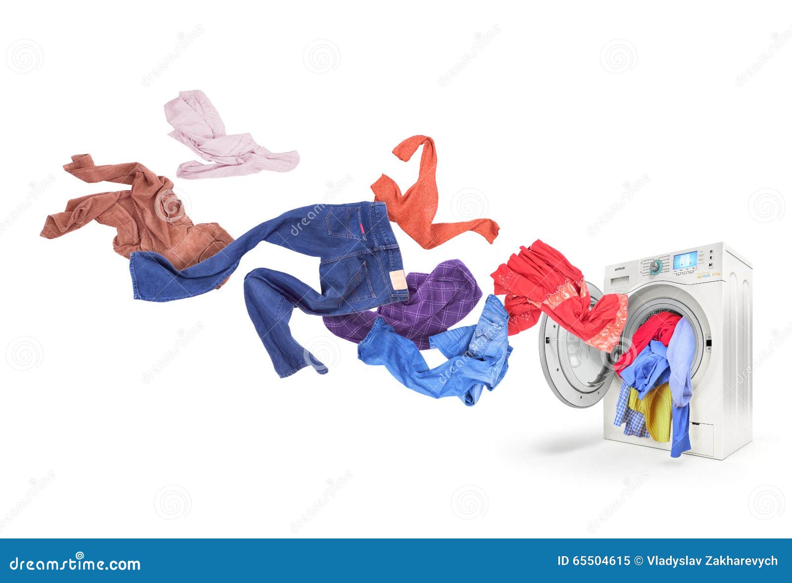 Colored Laundry Flying from Washing Machine, Stock Image Image of