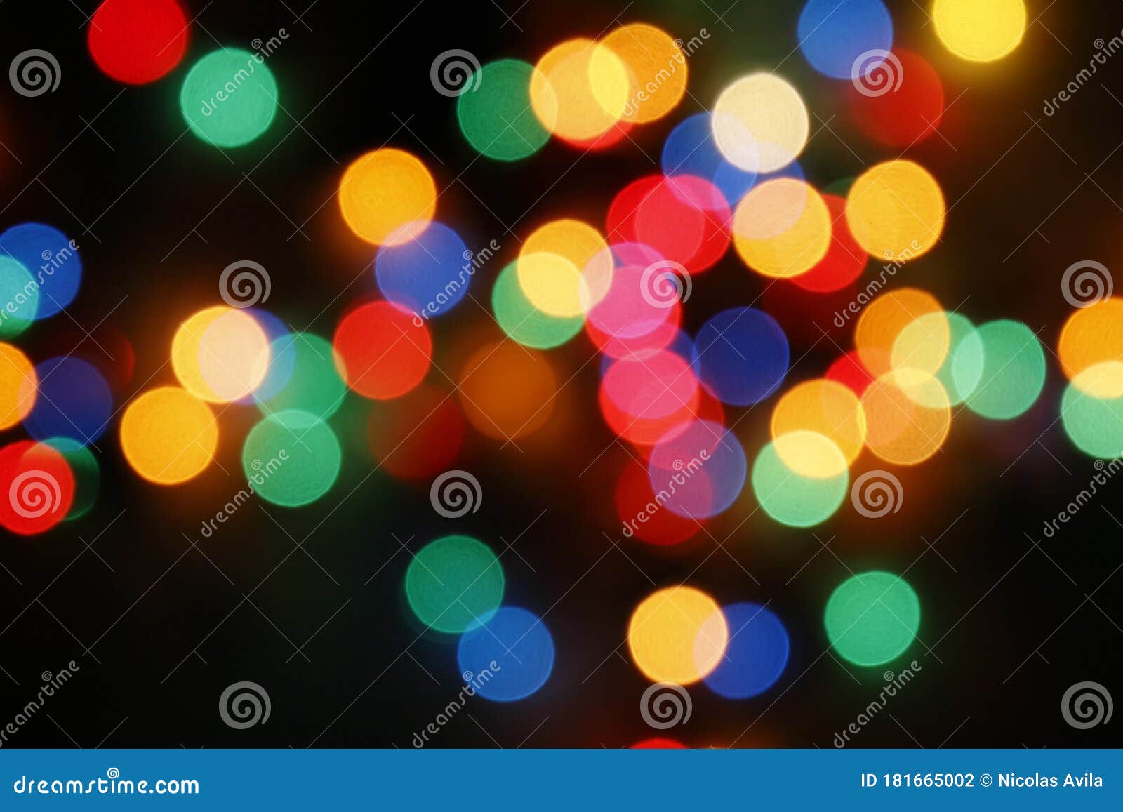 colored lights, green, red, blue, yellow out of focus