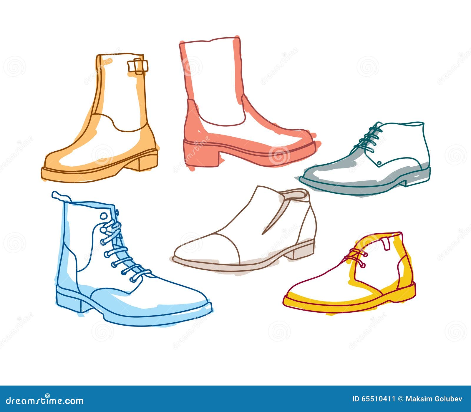 Colored Line Art Boots with Shading Stock Vector - Illustration of mens ...