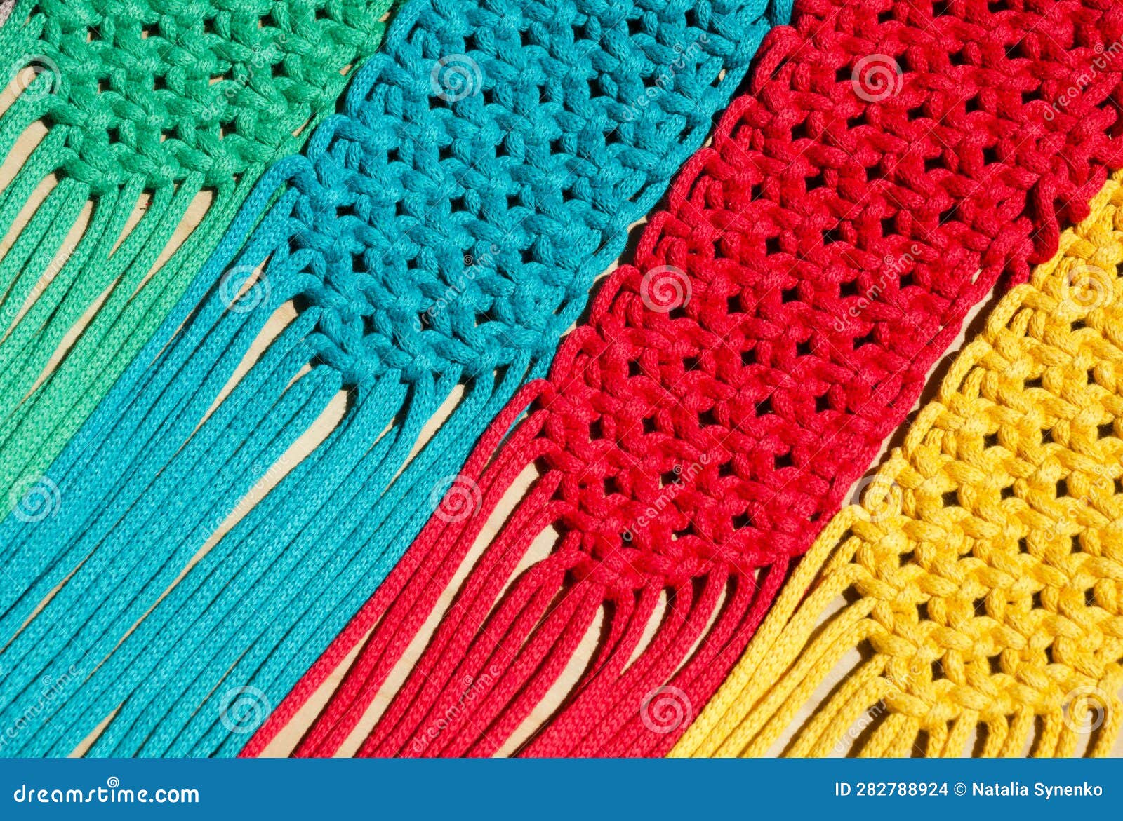 Colored Macrame Stripes in Blue, Yellow, Red, Beige, Green and Pink