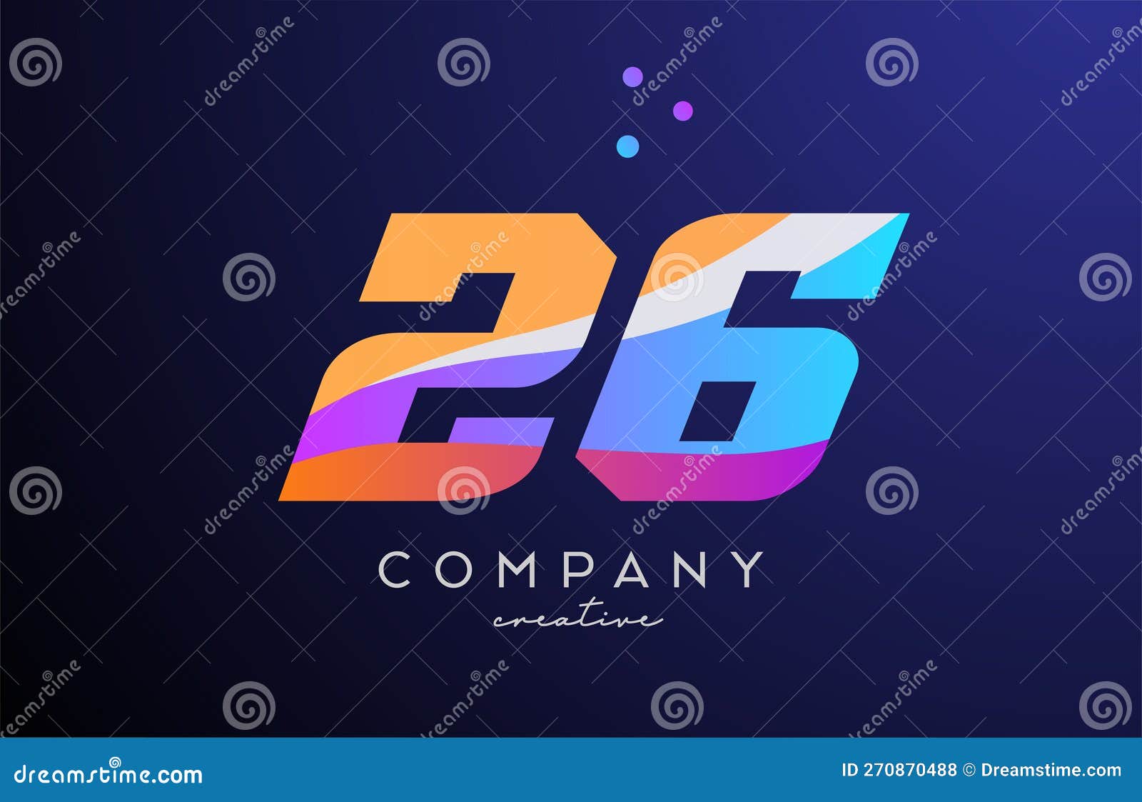Colored Number 26 Logo Icon With Dots Yellow Blue Pink Template Design