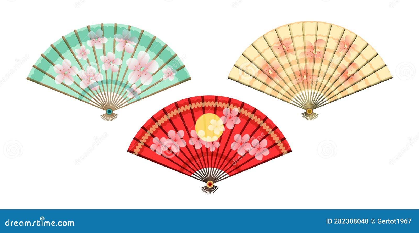 Colored Oriental Japan Fan Set Stock Illustration Illustration of