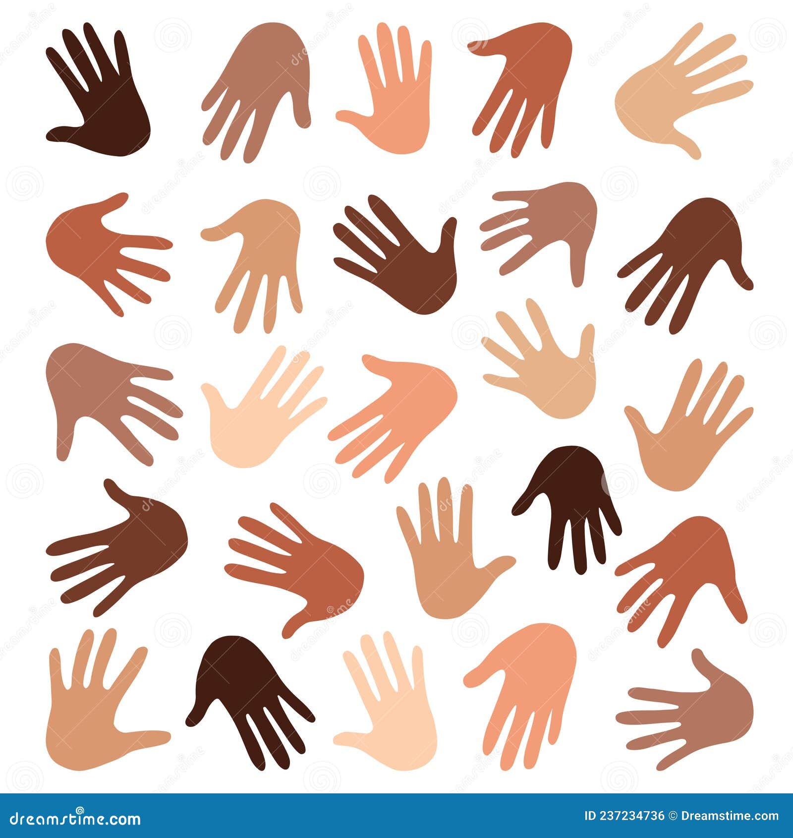 Colored Palms Hands Isolated on White Background. Palm Sample. Vector