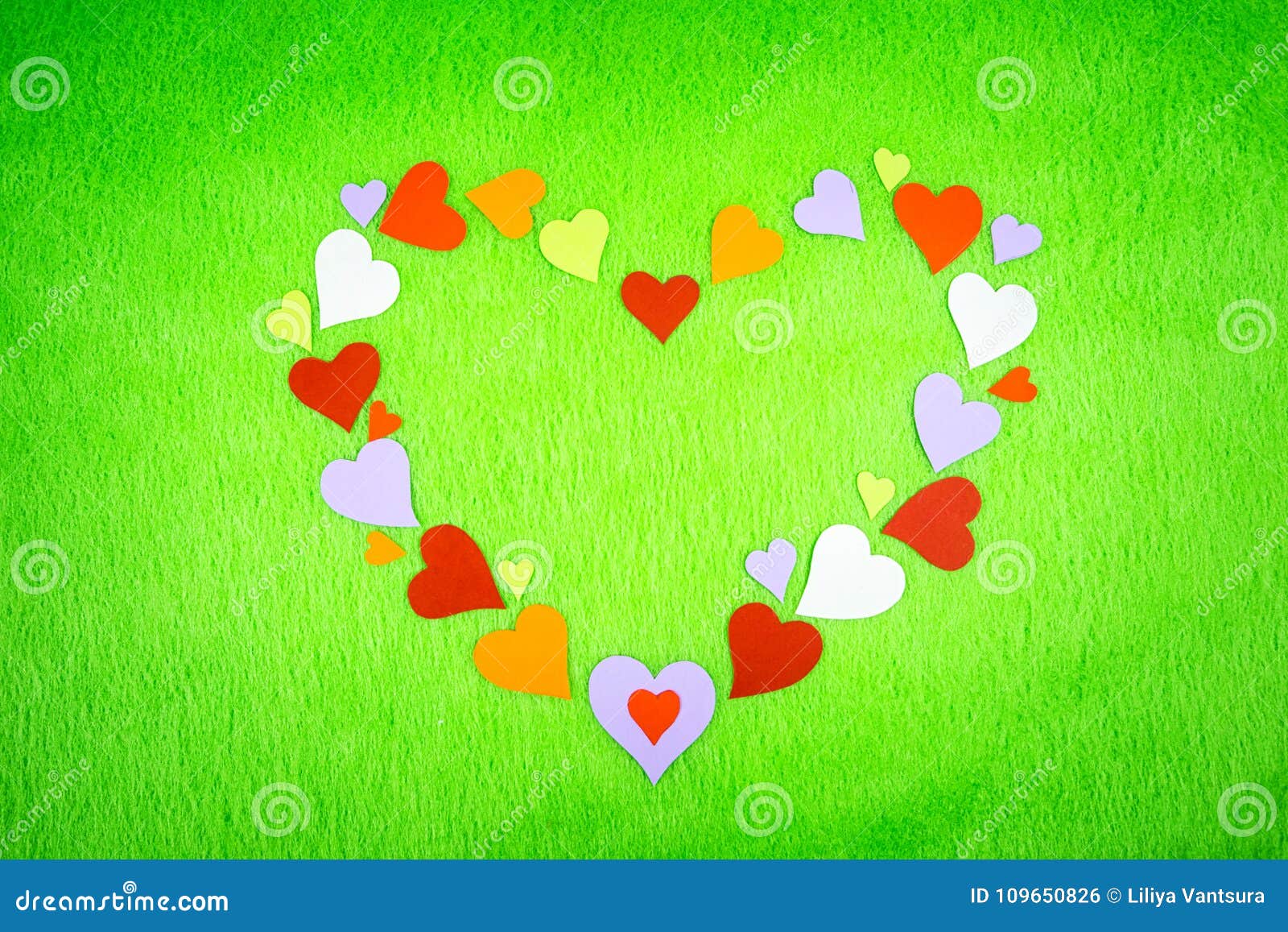 Colored Paper Hearts on a Green Cloth Stock Illustration Illustration