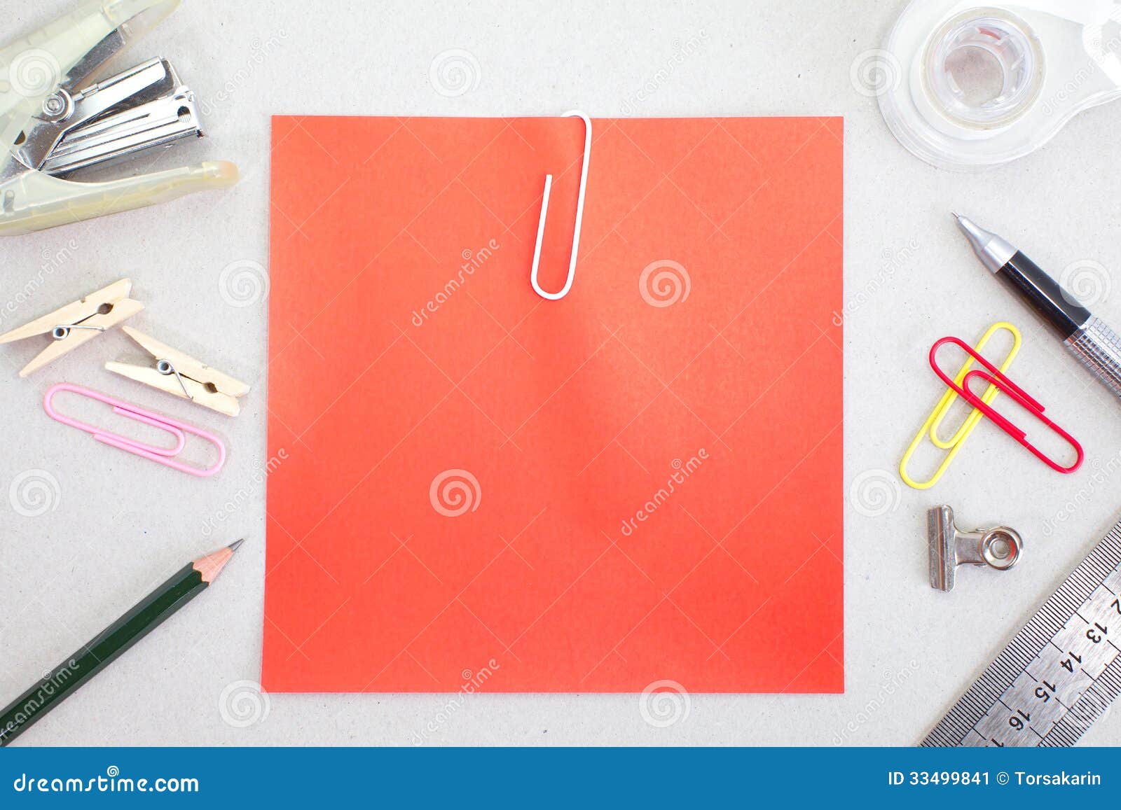 Colored Papers with Staple and Stationery Stock Image Image of