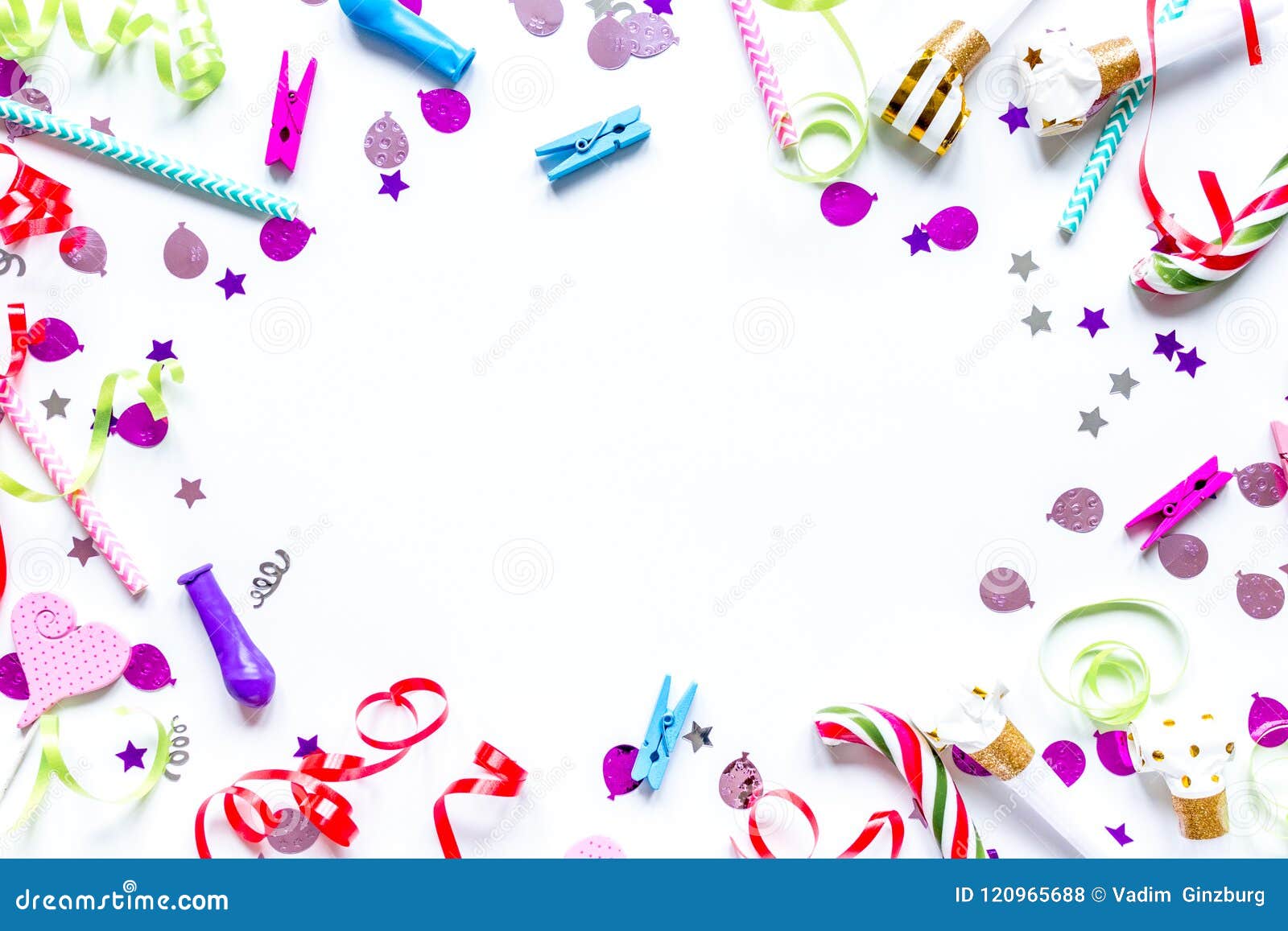 Colored Party Confetti On White Background Top View Mockup ...