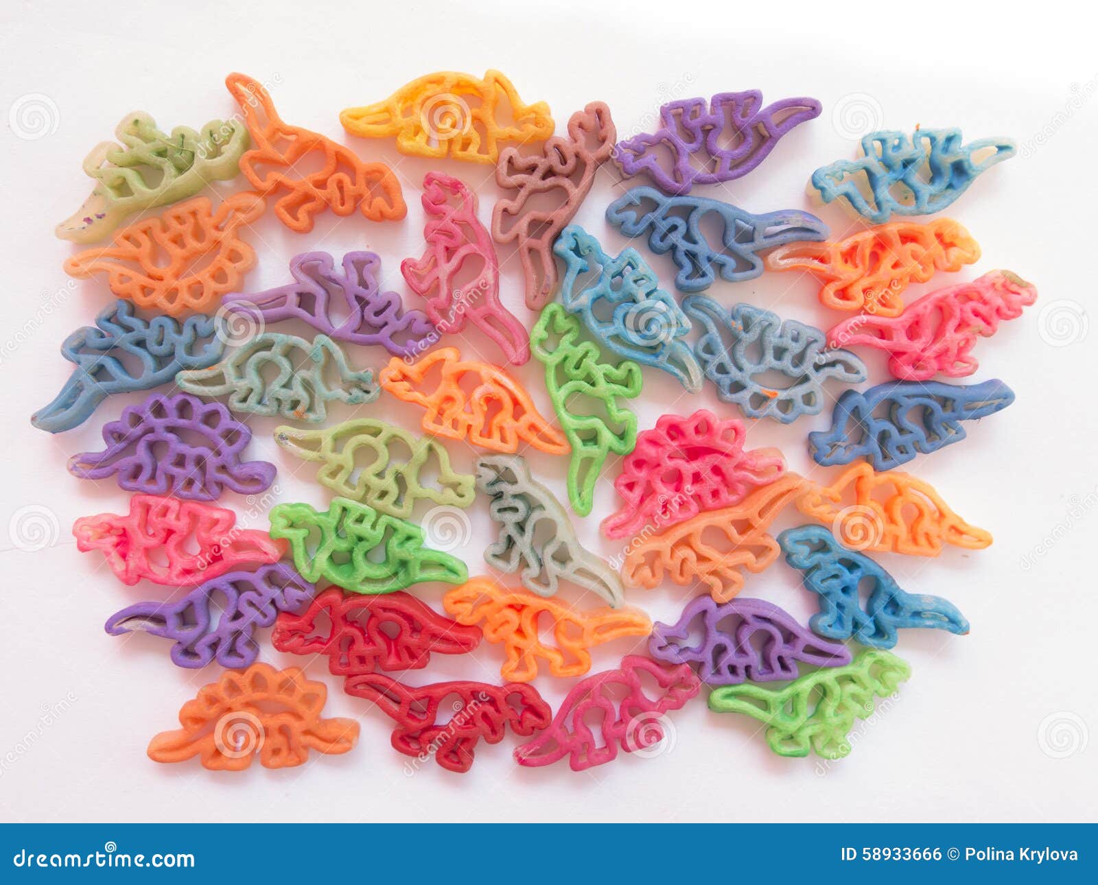 Colored Pastadinosaurs on a White Background Stock Photo Image of
