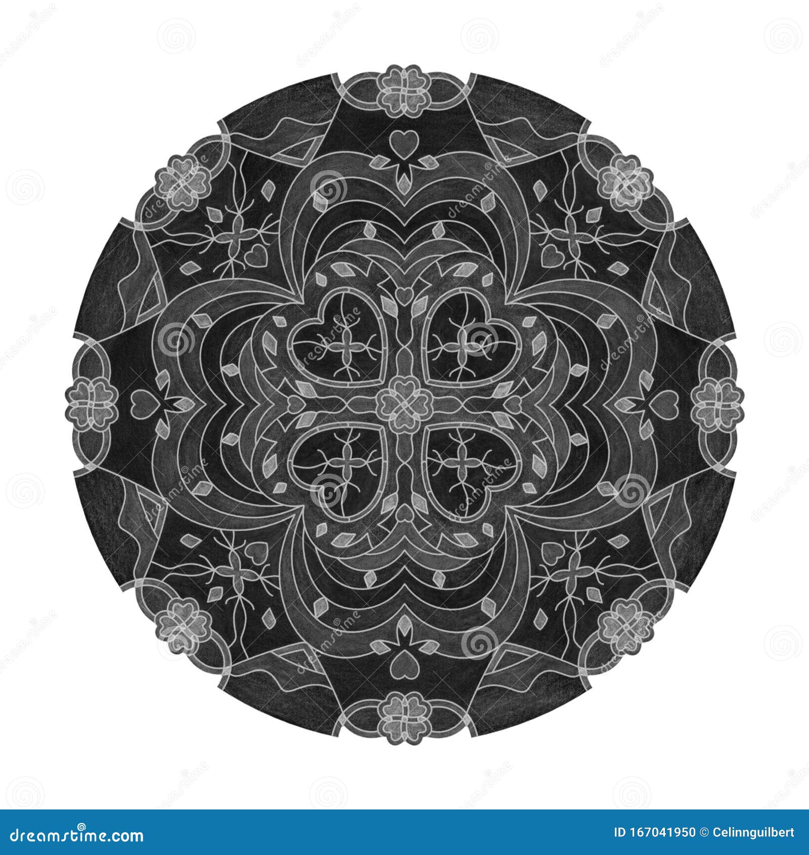 Colored Pencil Effects. Illustration Mandala Black, White and Grey