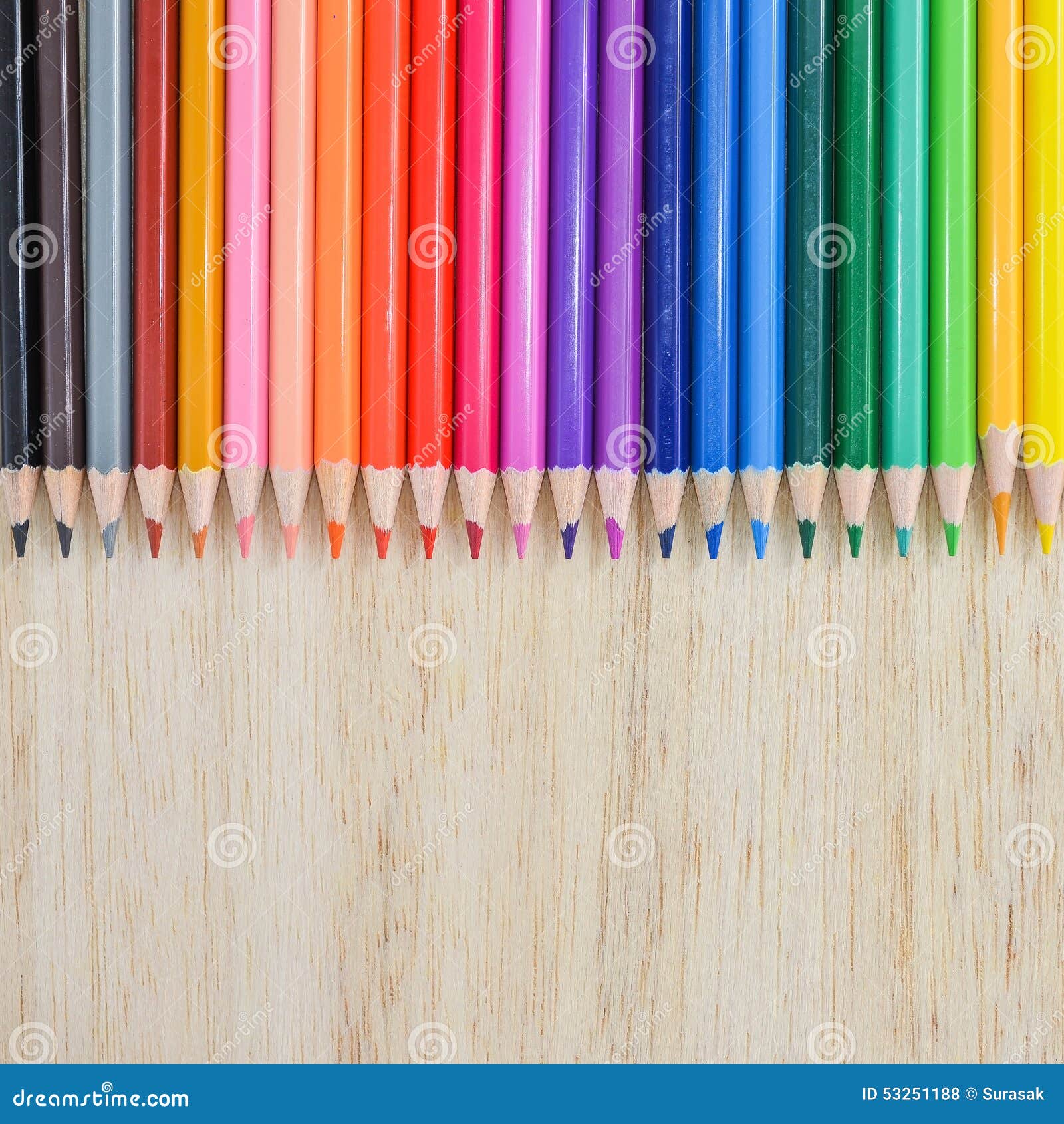 Colored pencil on wood stock photo. Image of rainbow 53251188