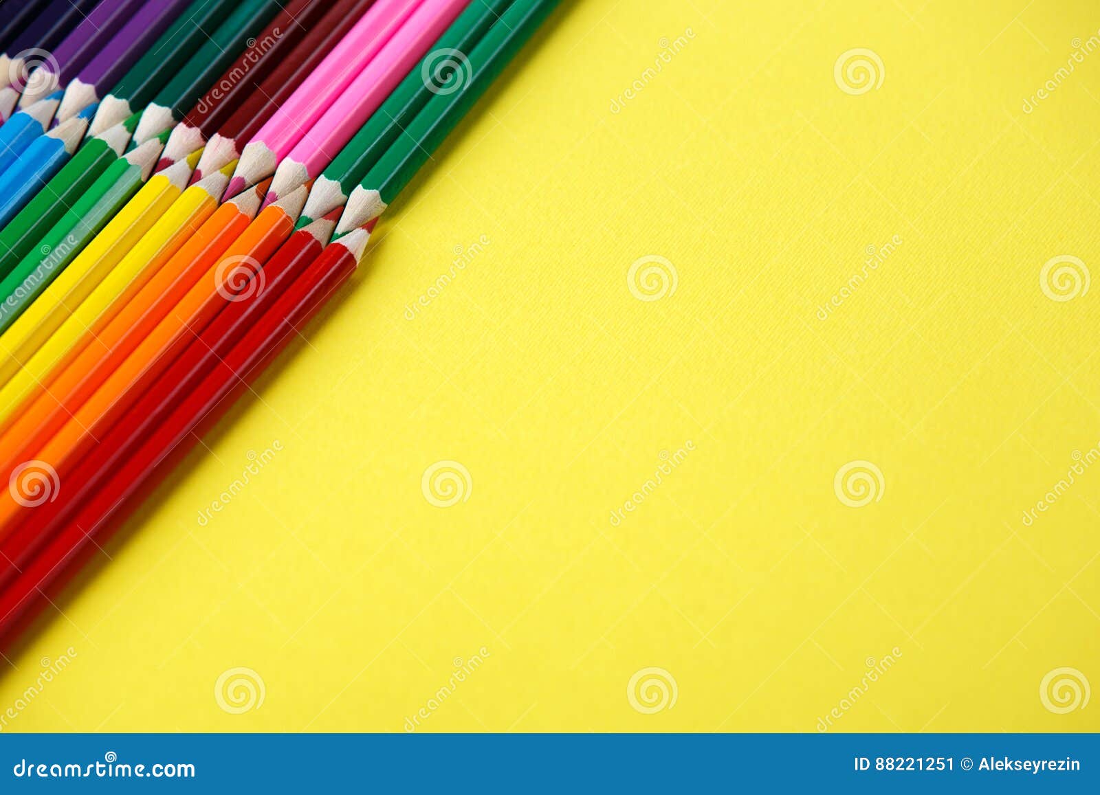 Colored Pencils Angle. Many Different Colored Pencils on Yellow Background  Stock Image - Image of colorimage, highangleview: 88221251