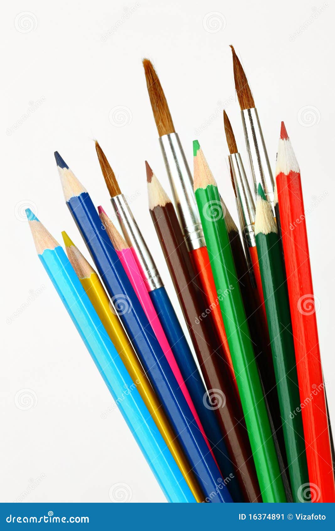 Colored Pencils and Brushes Stock Image Image of decorate, watercolor