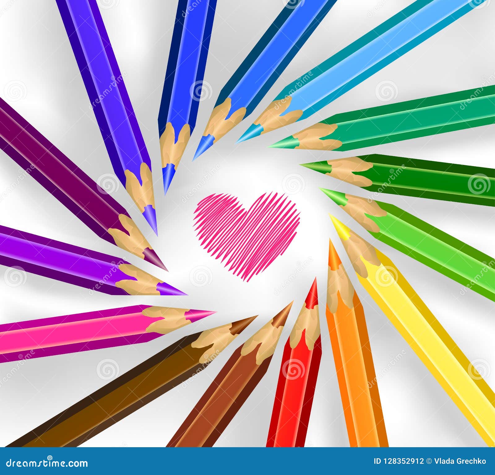 Colored Pencils in a Circle with Heart Stock Vector Illustration of