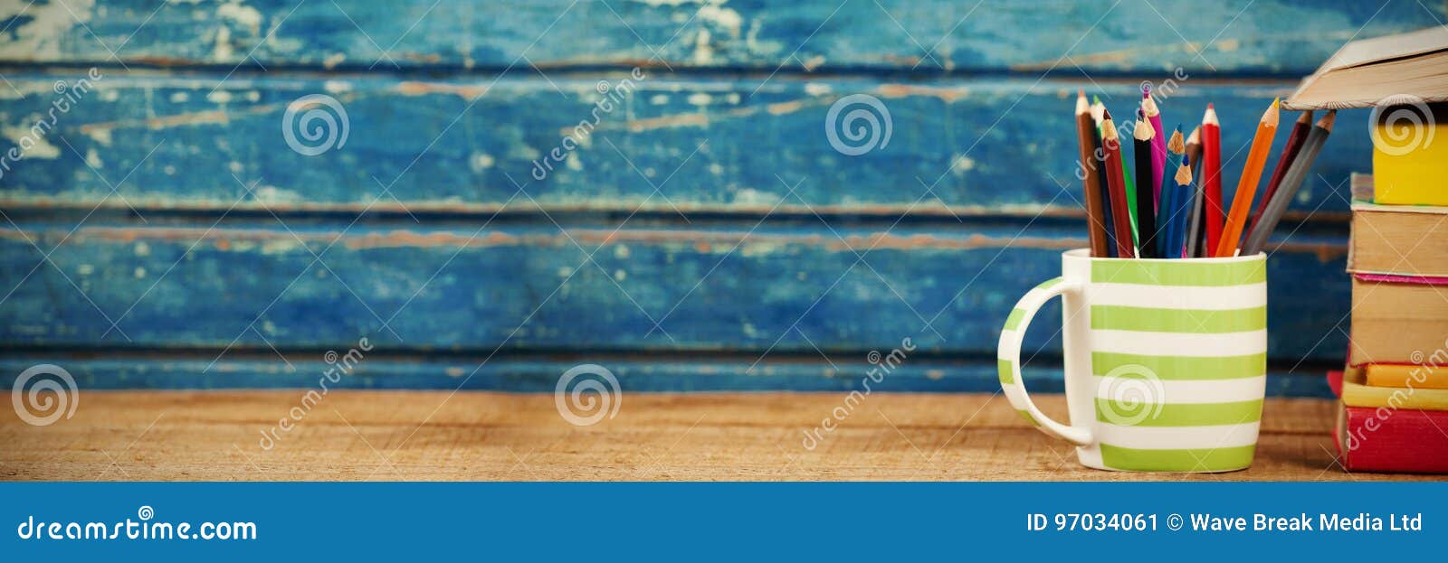 Pencils in Cup by Books on Table Stock Illustration Illustration of
