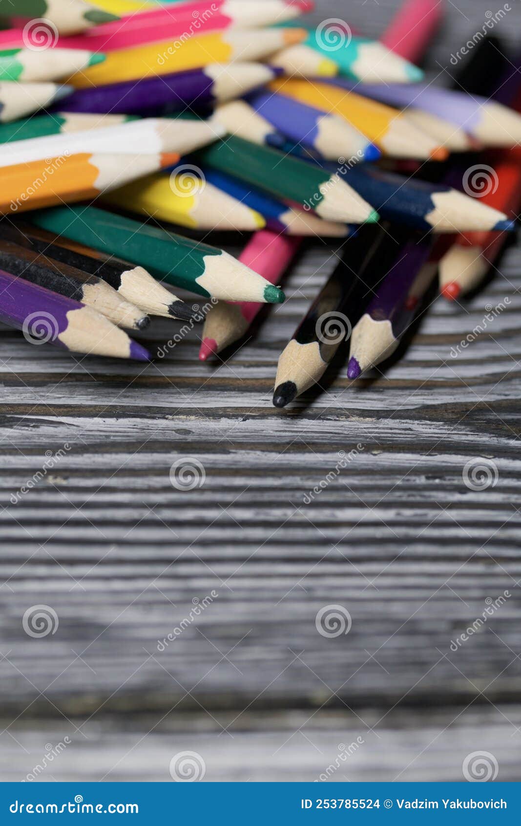 Colored Pencils for Drawing. they Lie on a Table Made of Pine Boards Stock Photo Image of