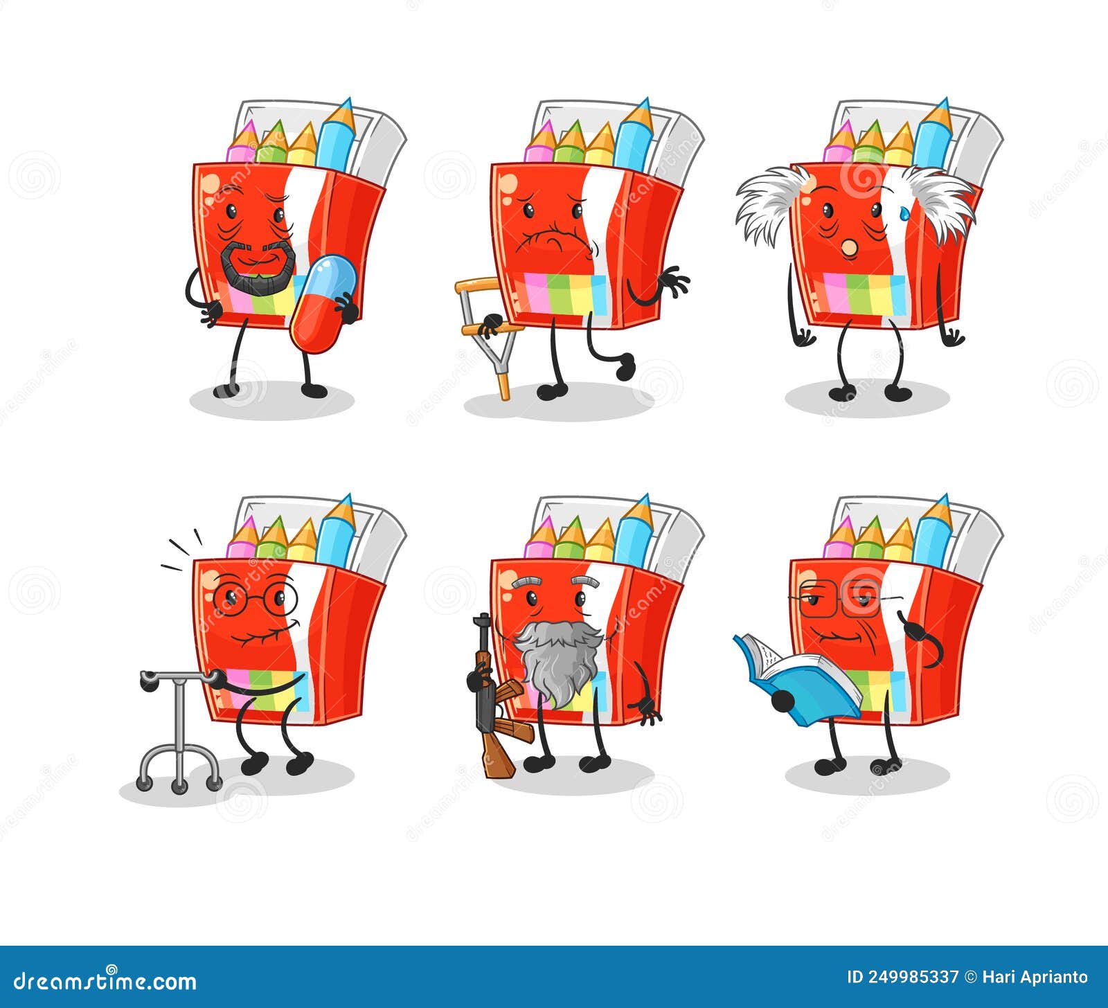 Colored Pencils Elderly Character. Cartoon Mascot Vector Stock Vector