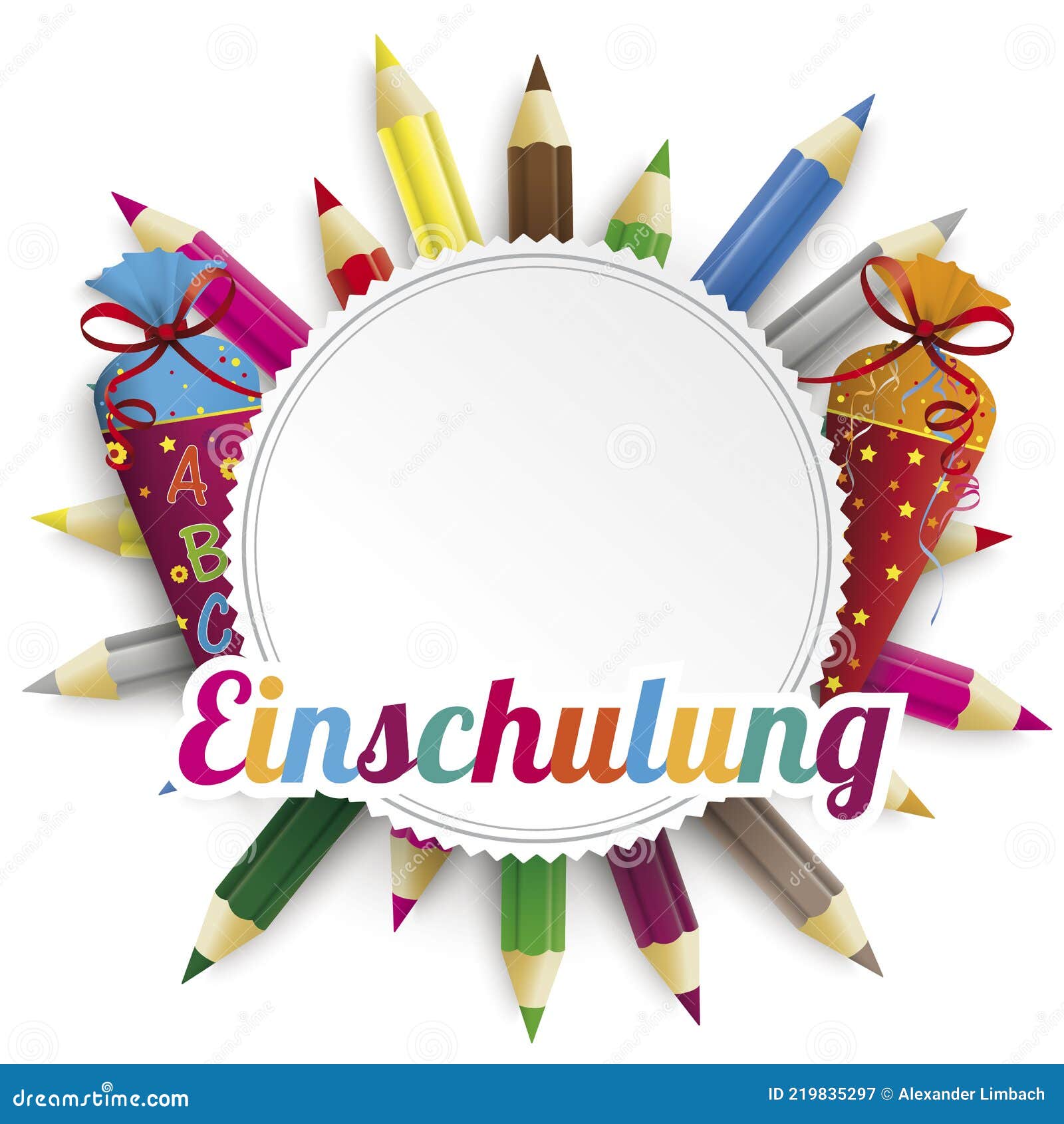 Colored Pencils Emblem Einschulung Stock Vector Illustration of