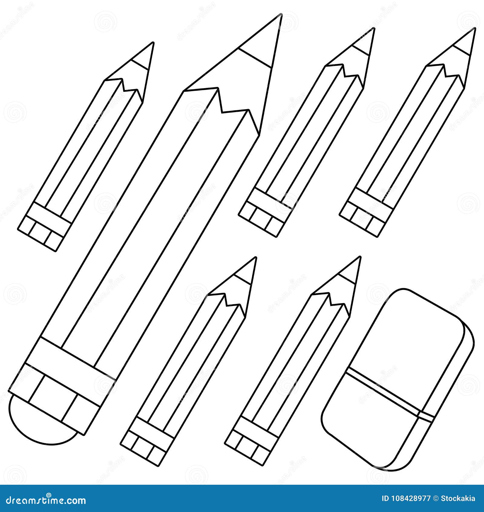 Colored Pencils and Eraser. Vector Black and White Coloring Page