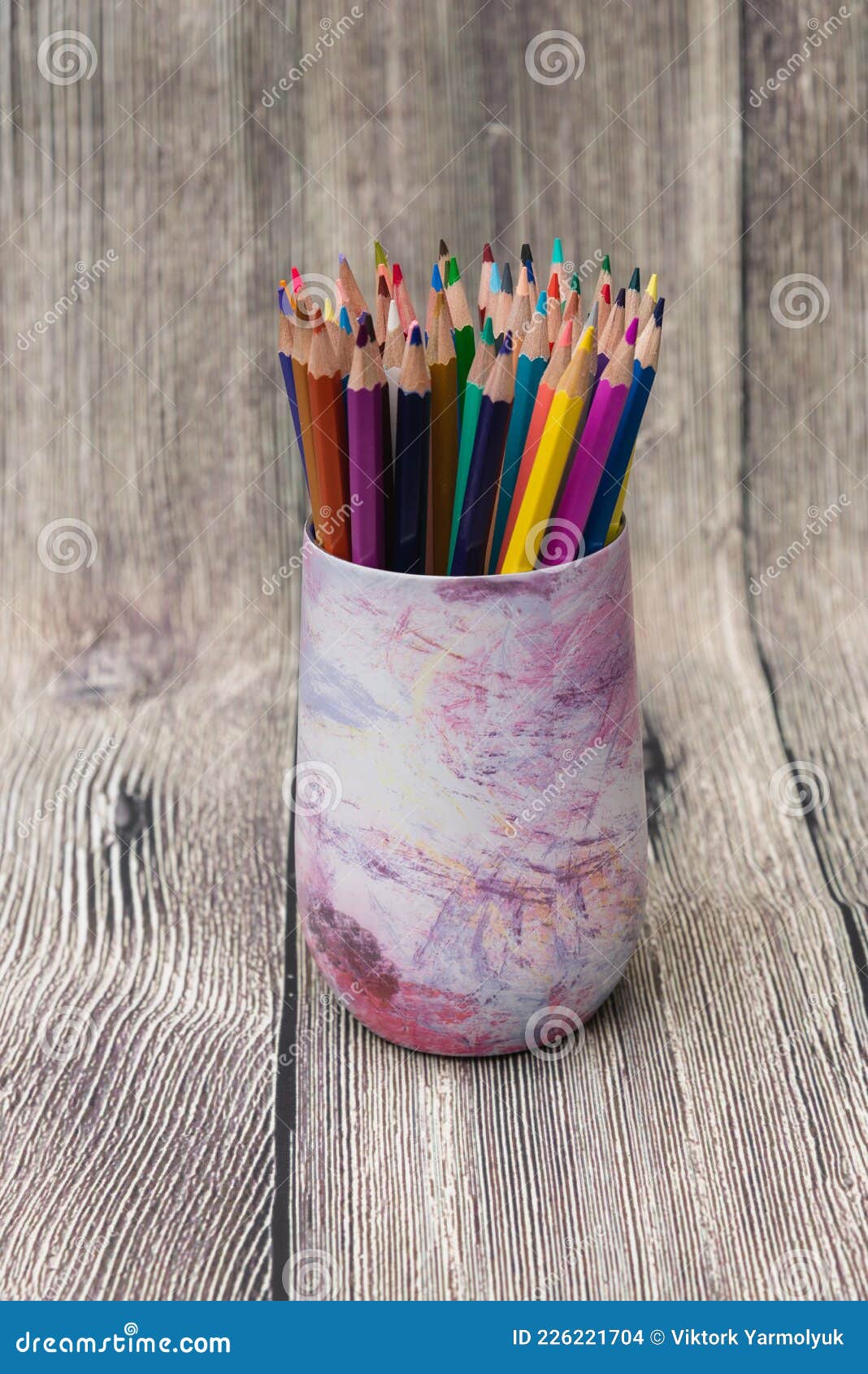 Colored Pencils in a Glass Art Drawing Group Sharp Stock Photo Image