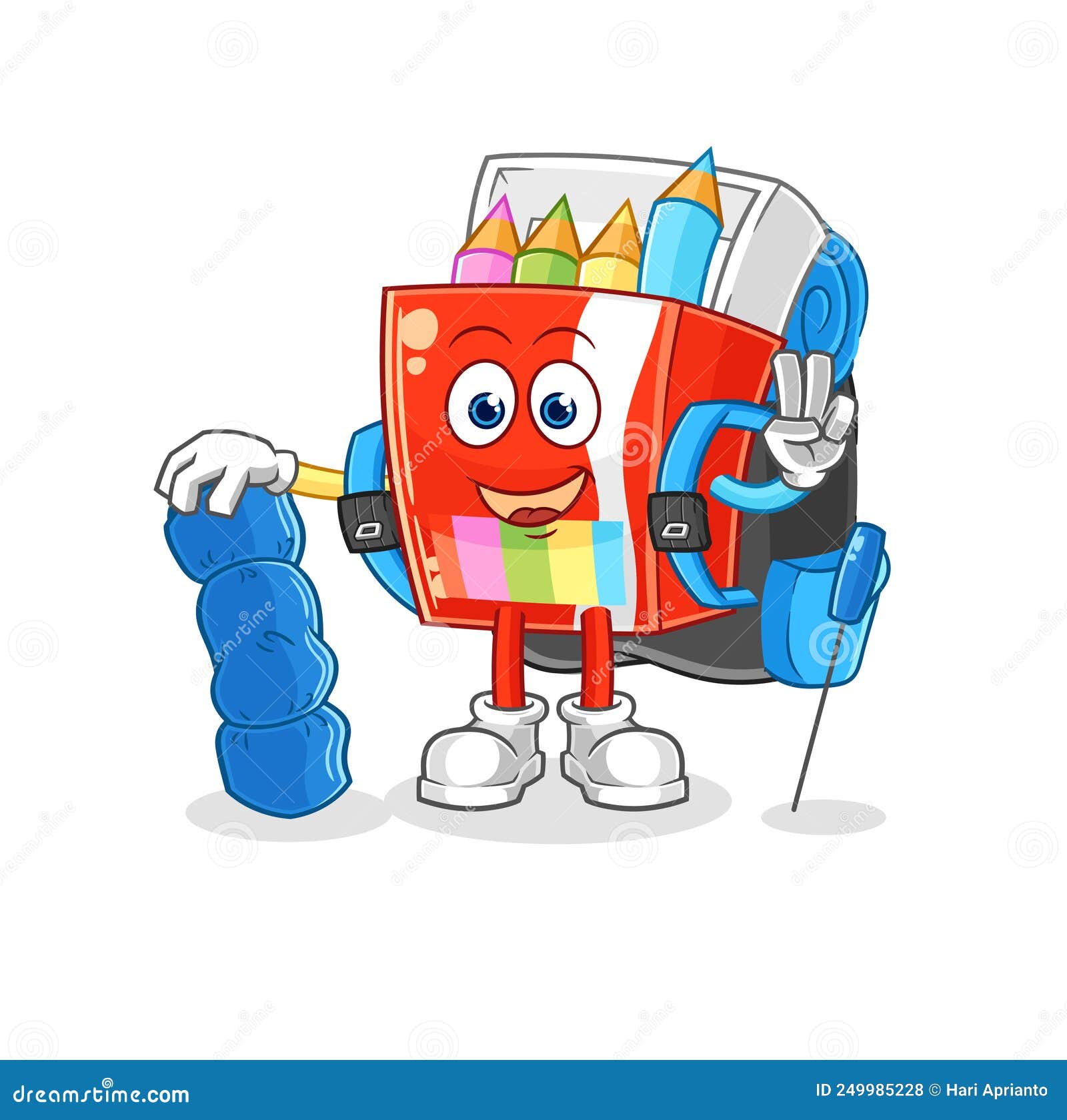Colored Pencils Go Camping Mascot. Cartoon Vector Stock Illustration