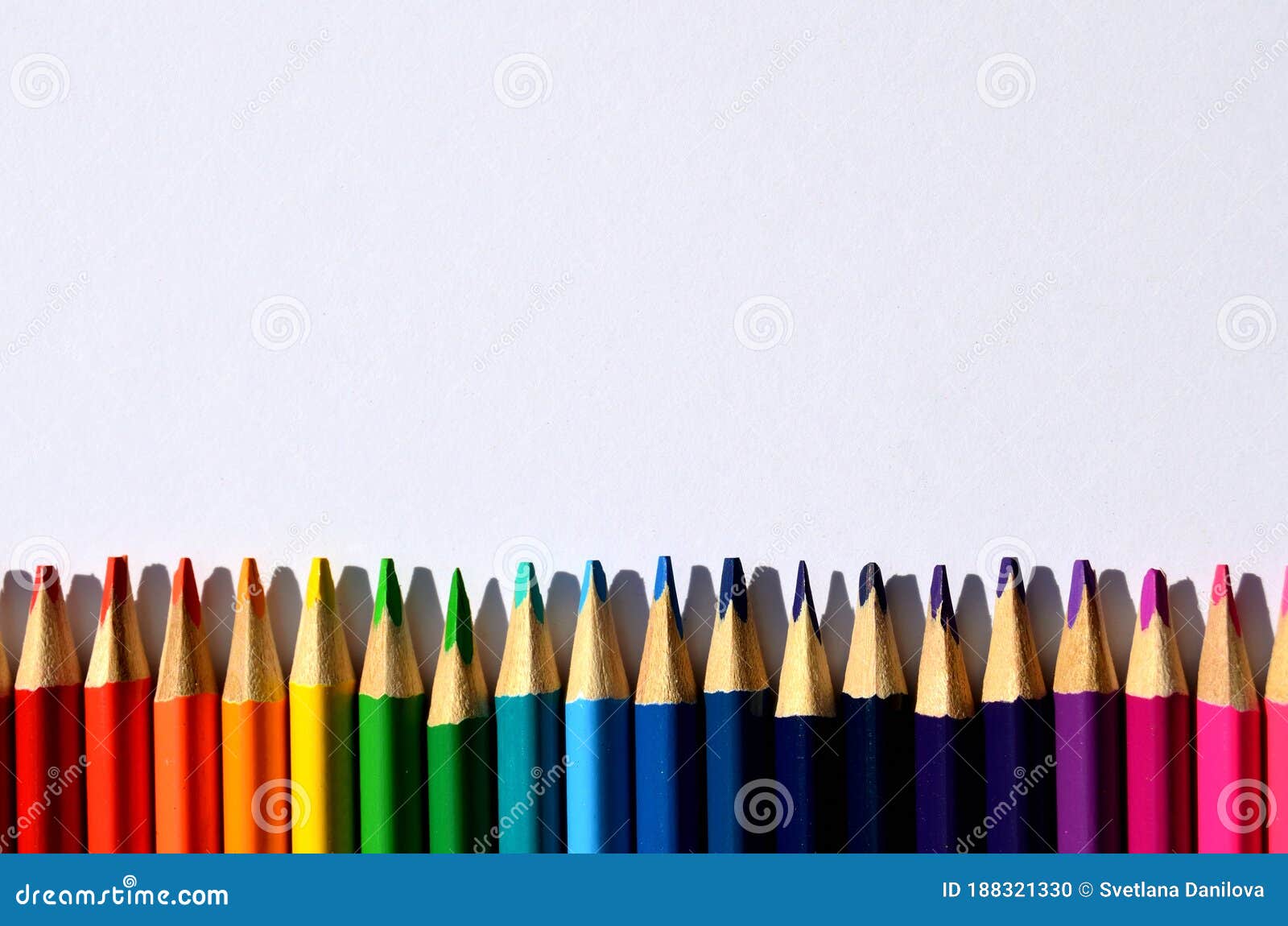 Colored Pencils Are Lined Up Like A Frame On A White Background Over Looking Top With A Copy Space Stock Photo Image Of Design Background