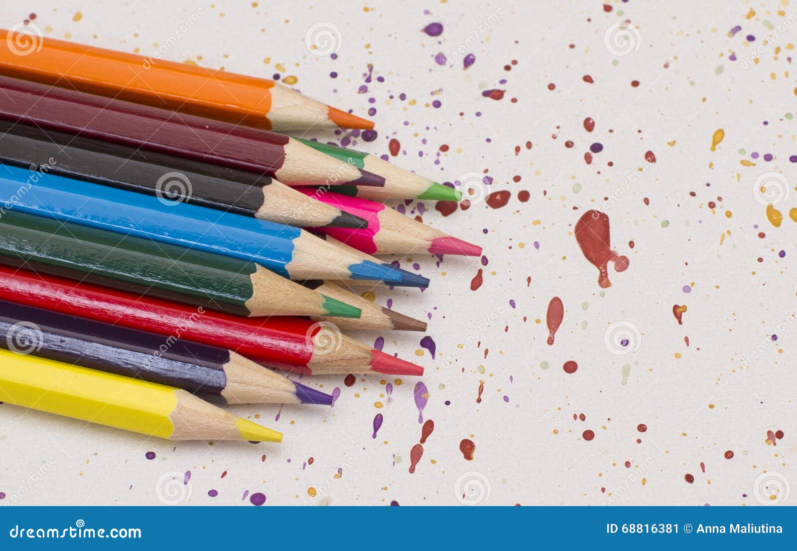 Colored pencils on paper stock image. Image of yellow 68816381